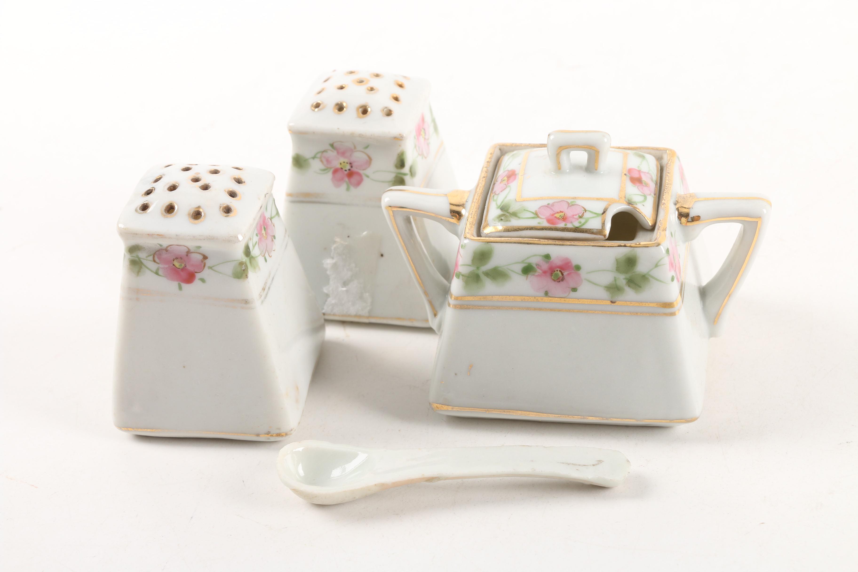 Vintage Nippon Porcelain Condiment Tray with Hat Pin Holders