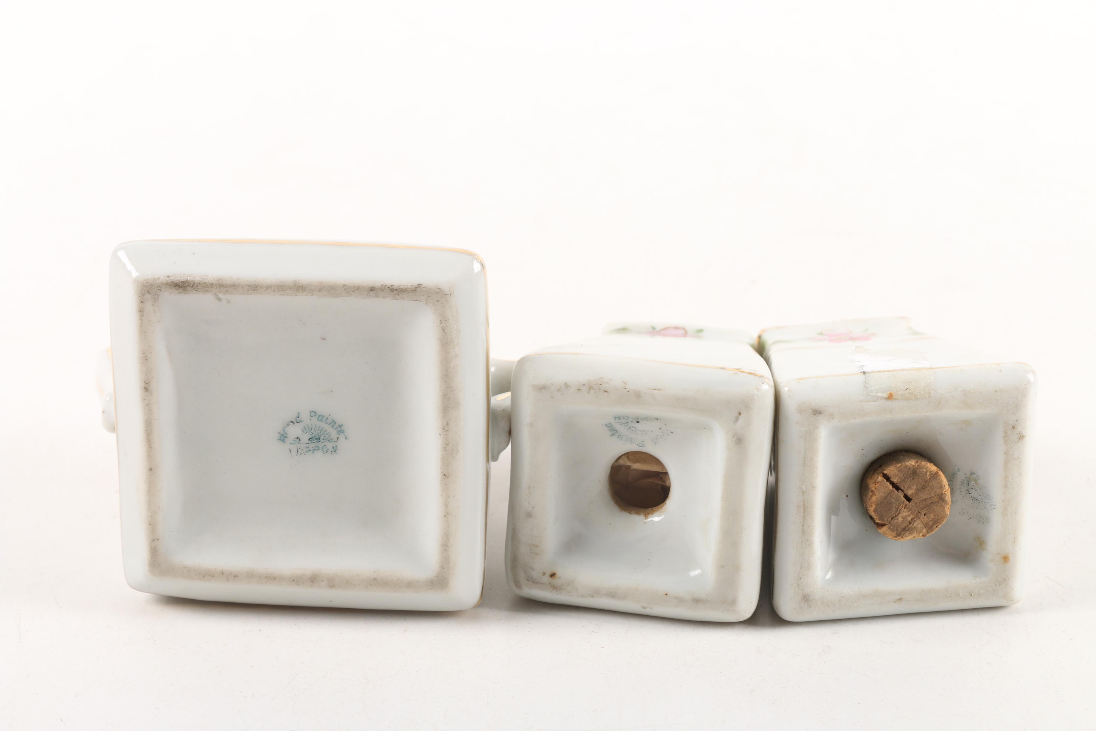 Vintage Nippon Porcelain Condiment Tray with Hat Pin Holders