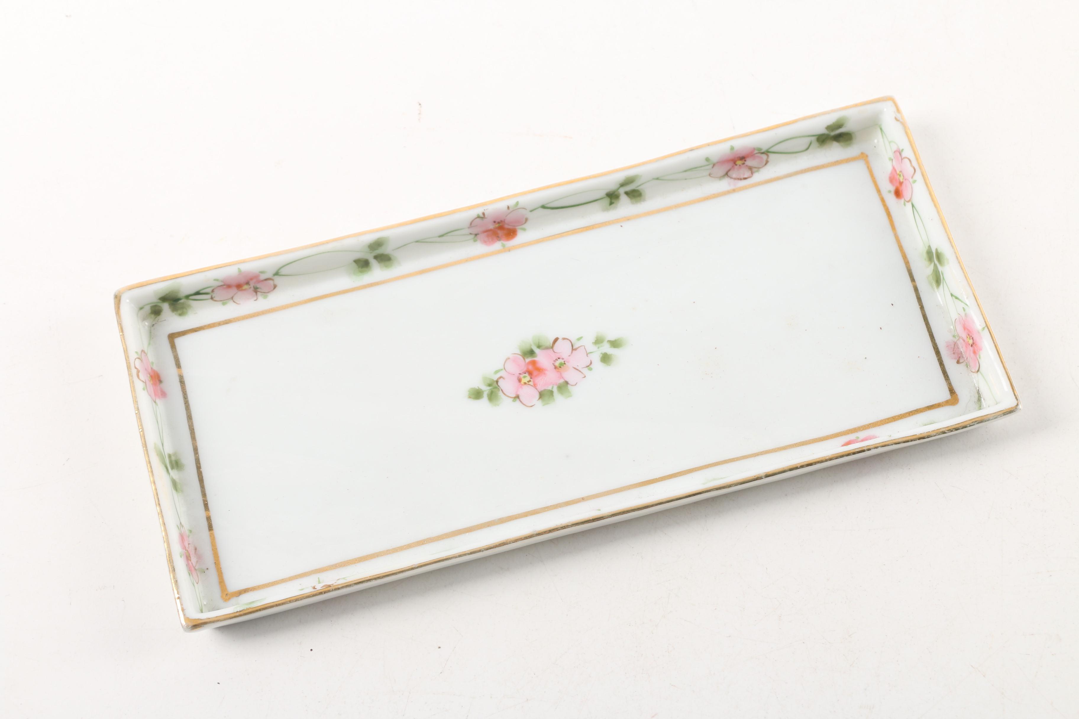 Vintage Nippon Porcelain Condiment Tray with Hat Pin Holders