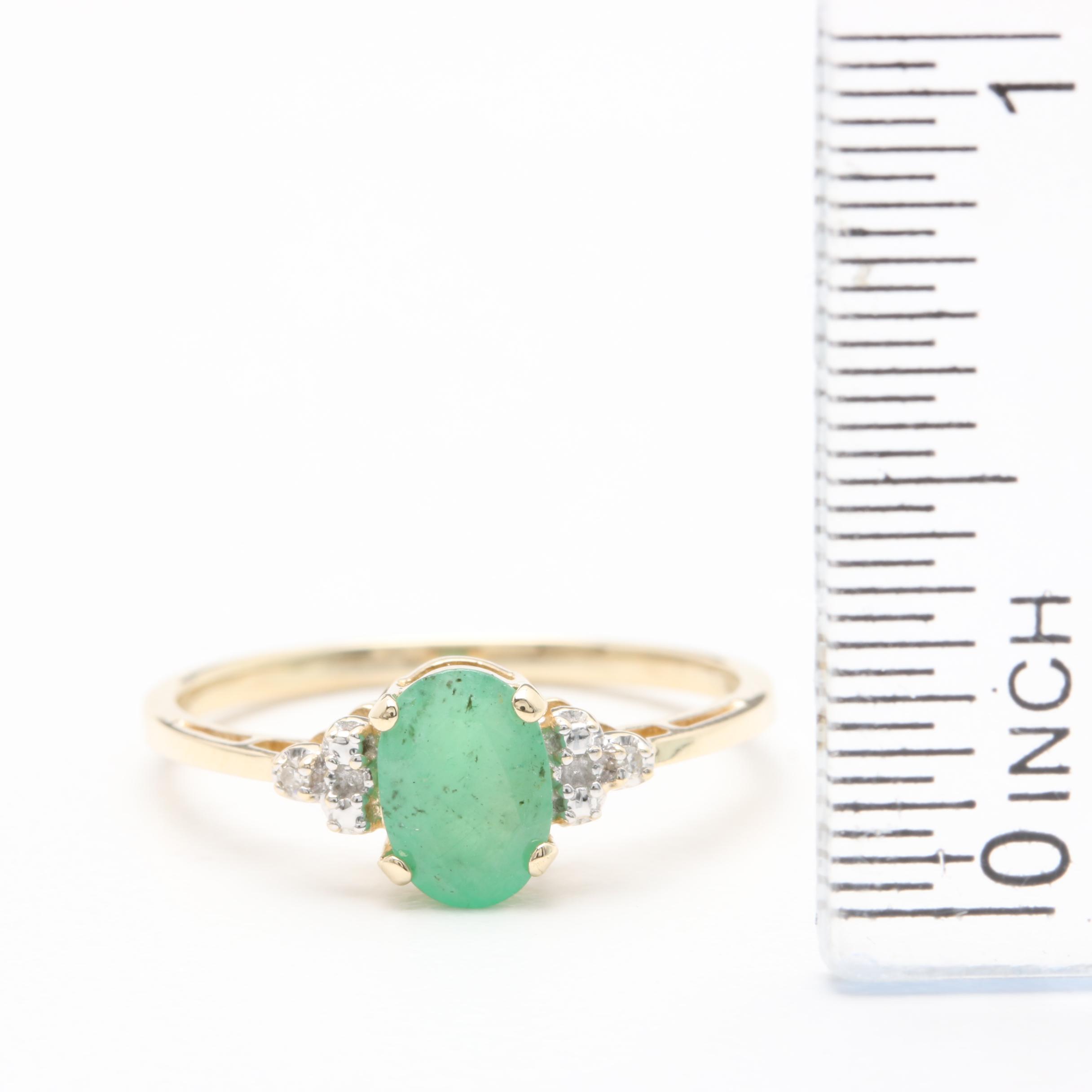 10K Yellow Gold Emerald and Diamond Ring