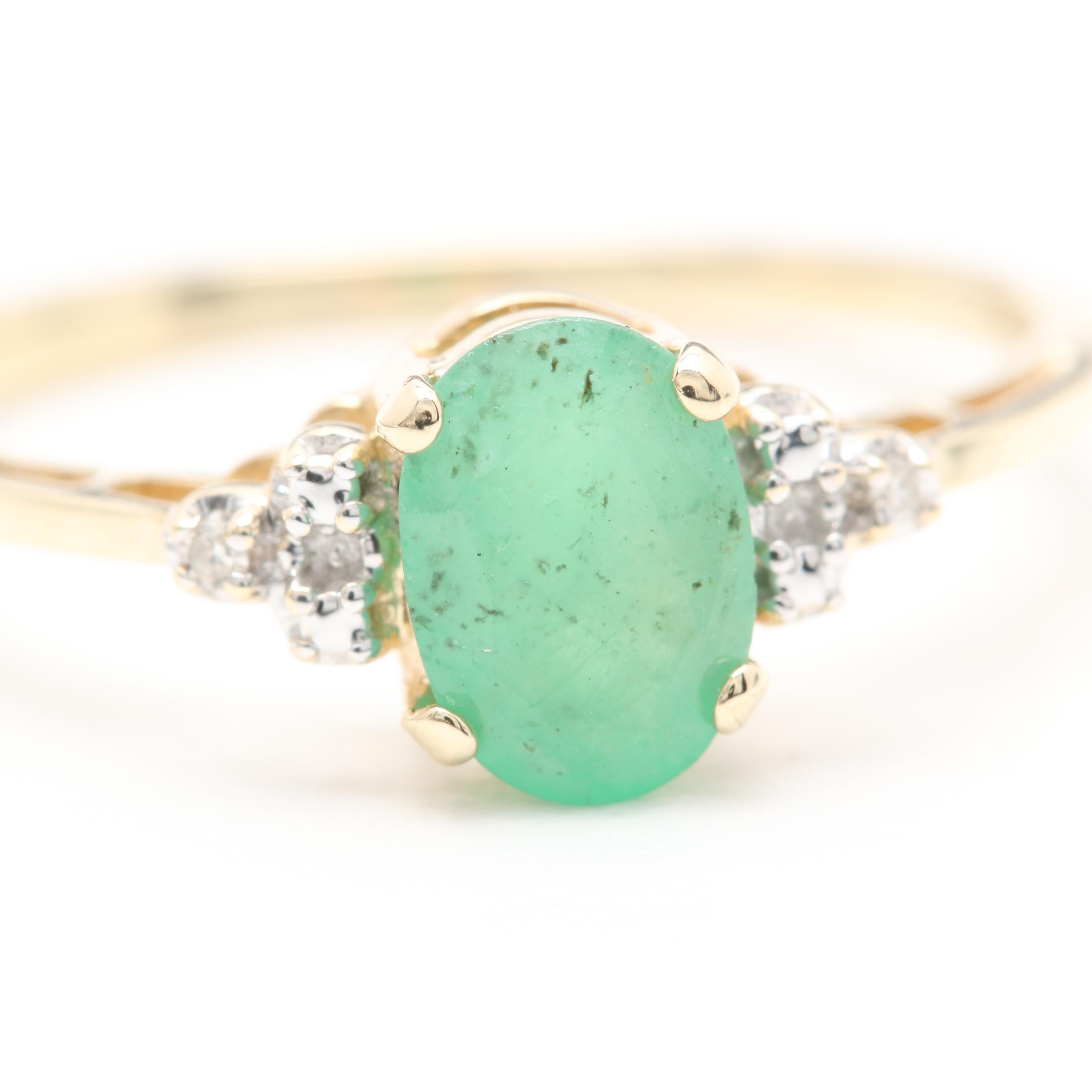 10K Yellow Gold Emerald and Diamond Ring