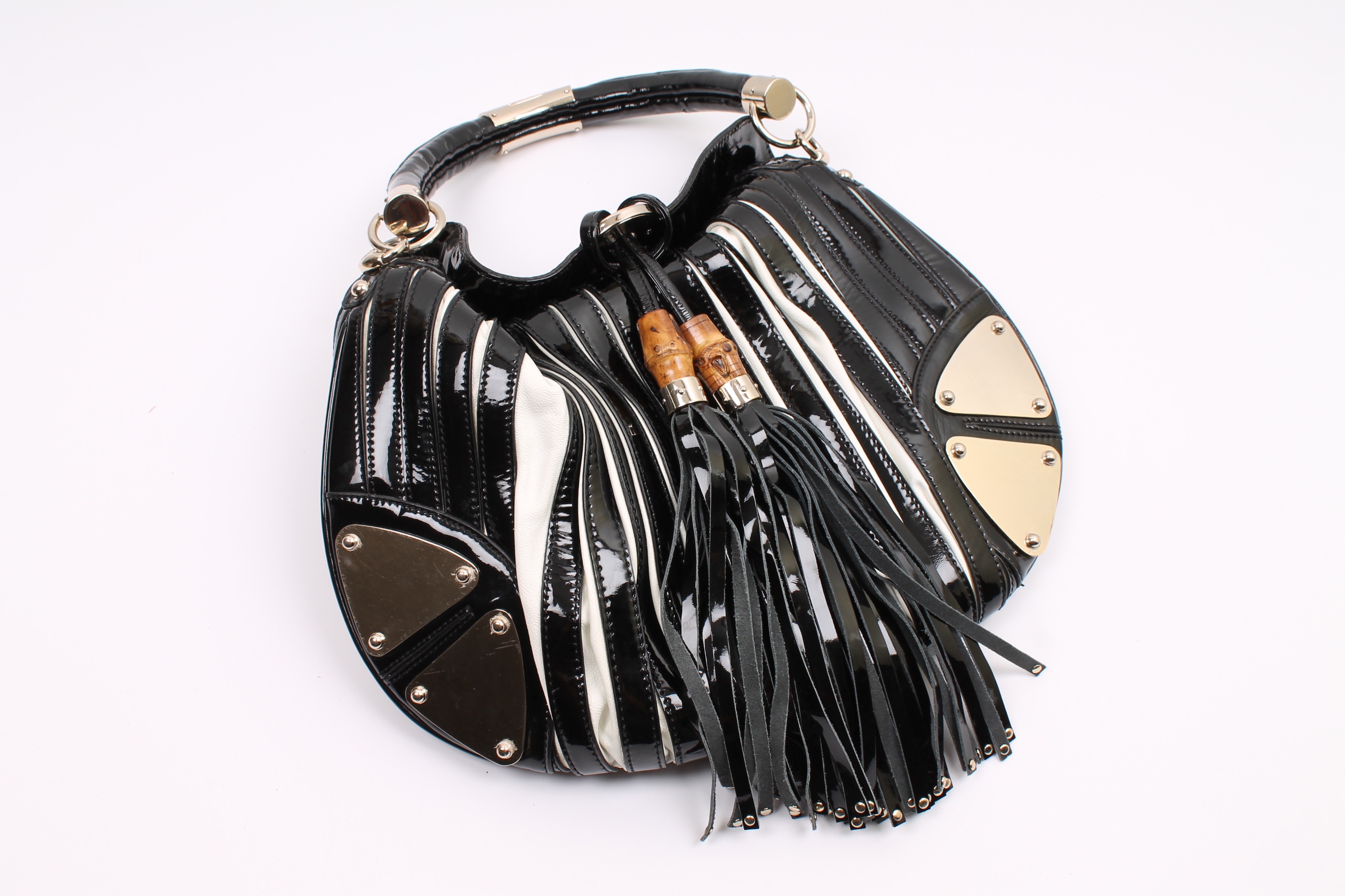 Gucci Black and White Leather "Babouska Indy" Runway Handbag