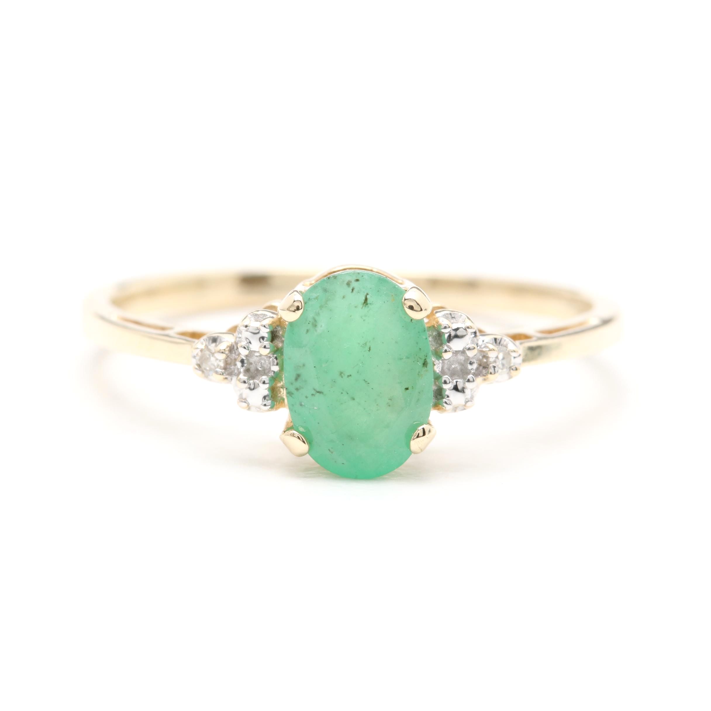 10K Yellow Gold Emerald and Diamond Ring