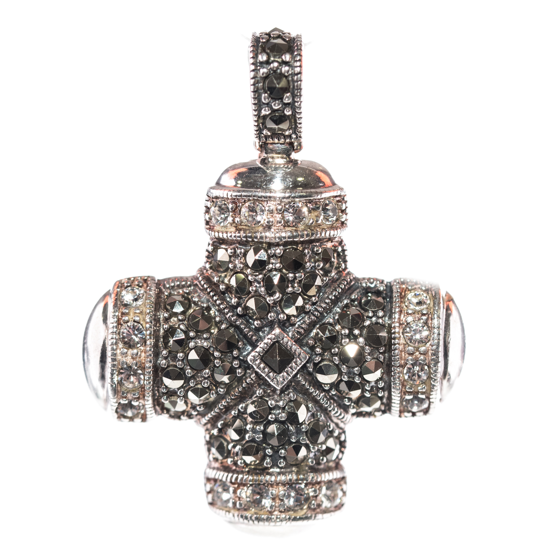 Sterling Silver Marcasite and Crystal Cross Enhancer Pendant
