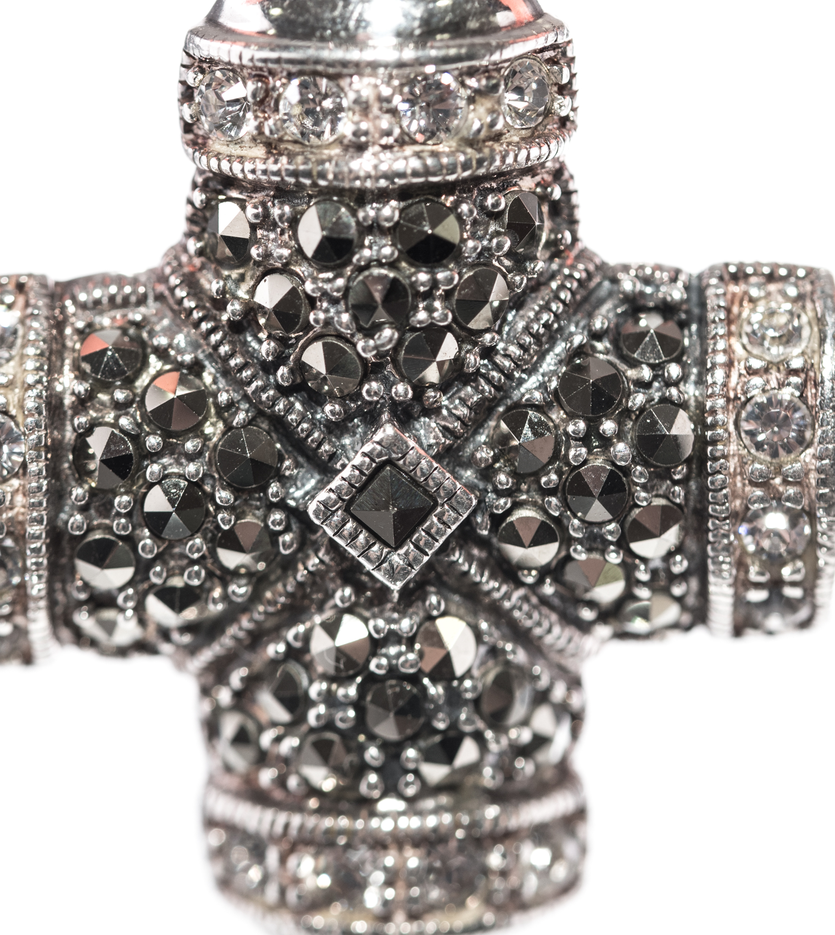Sterling Silver Marcasite and Crystal Cross Enhancer Pendant
