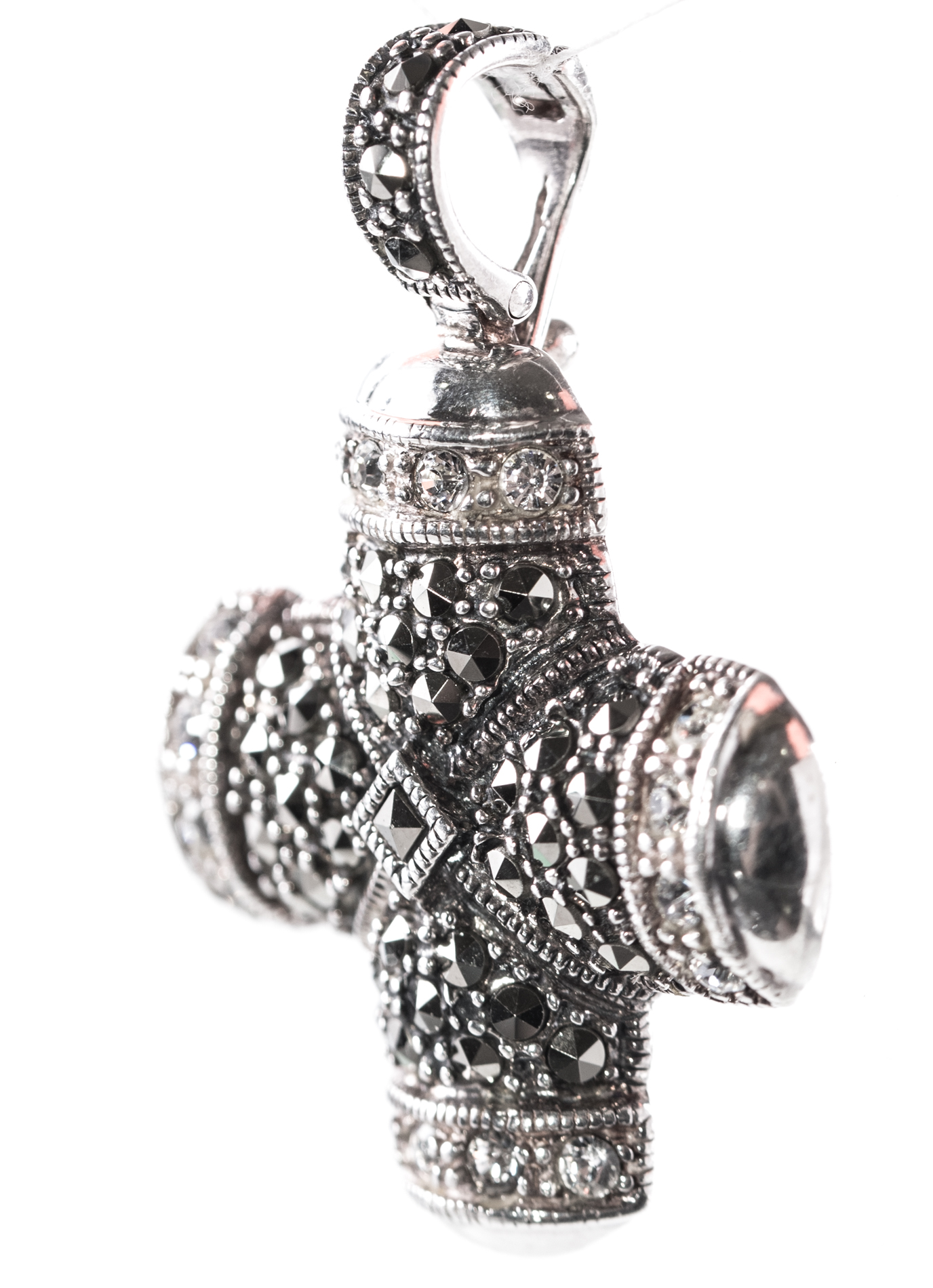 Sterling Silver Marcasite and Crystal Cross Enhancer Pendant