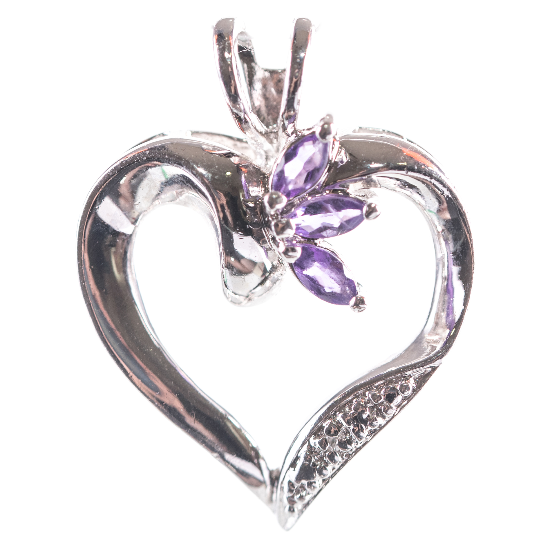 Sterling Silver Amethyst Open Heart Pendant