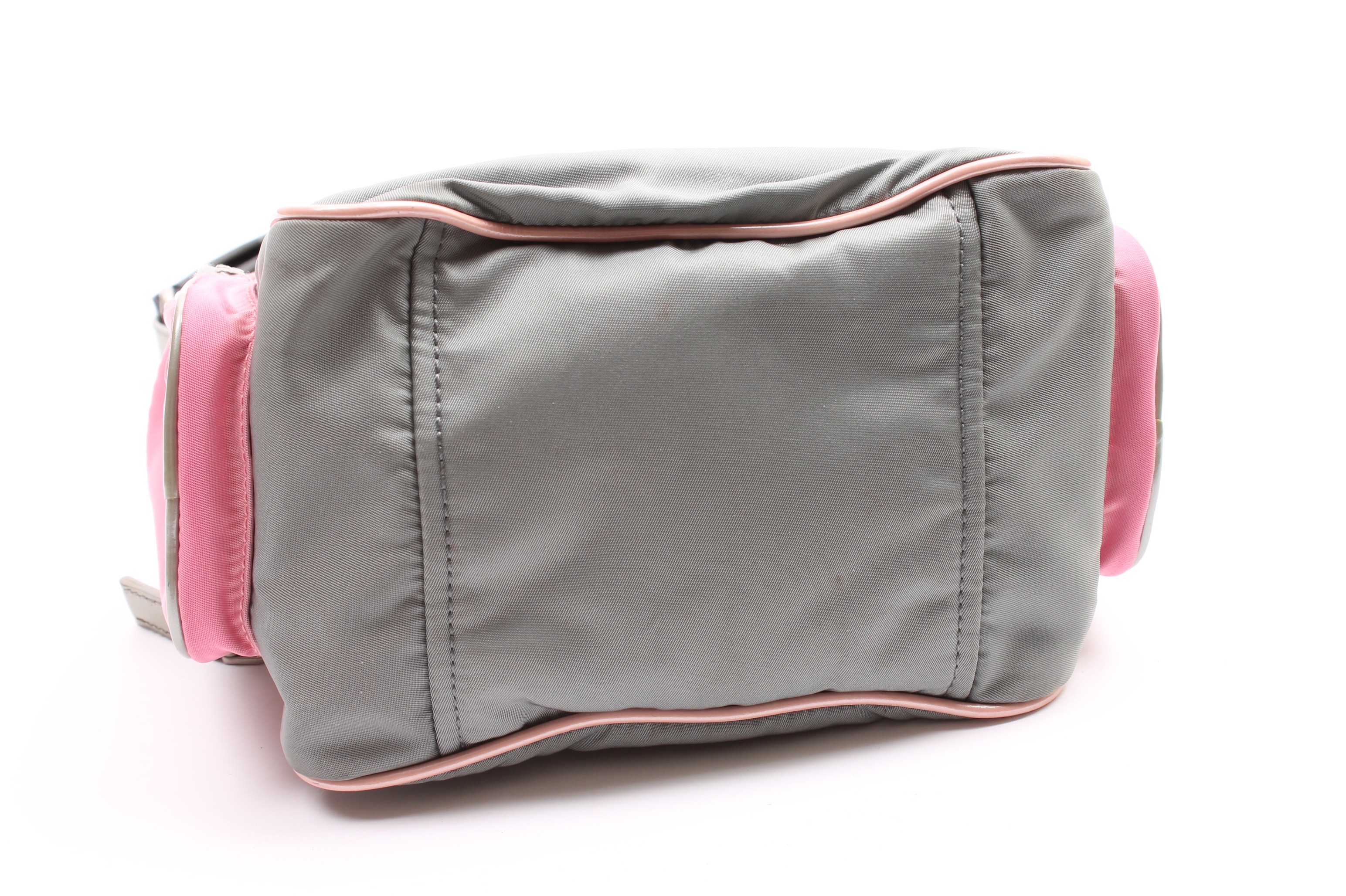 Prada Grey Nylon and Patent Leather Handbag Accented in Pink