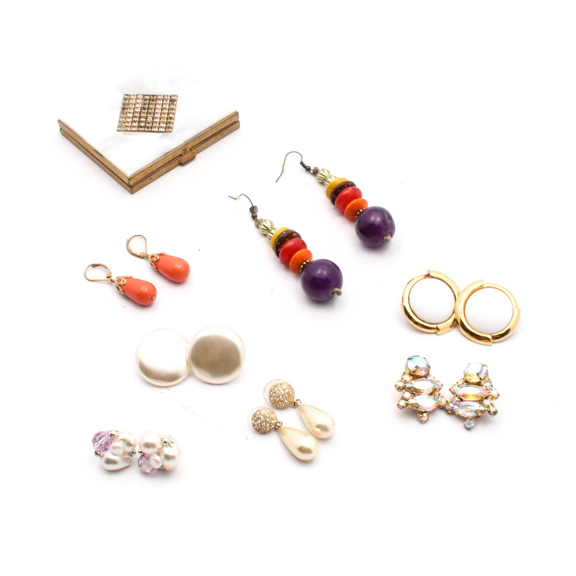 Vintage Costume Jewelry Earrings and Compact