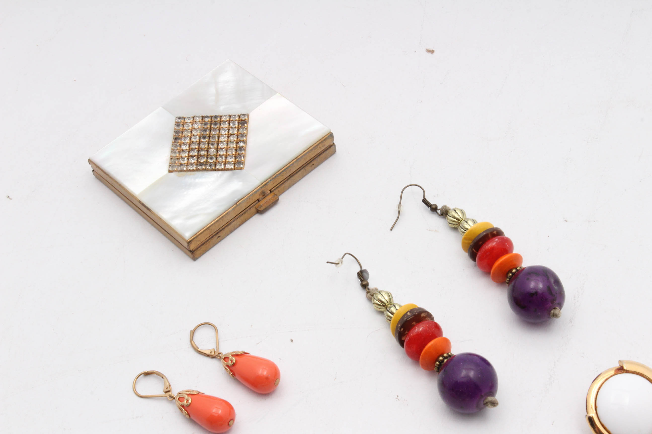 Vintage Costume Jewelry Earrings and Compact