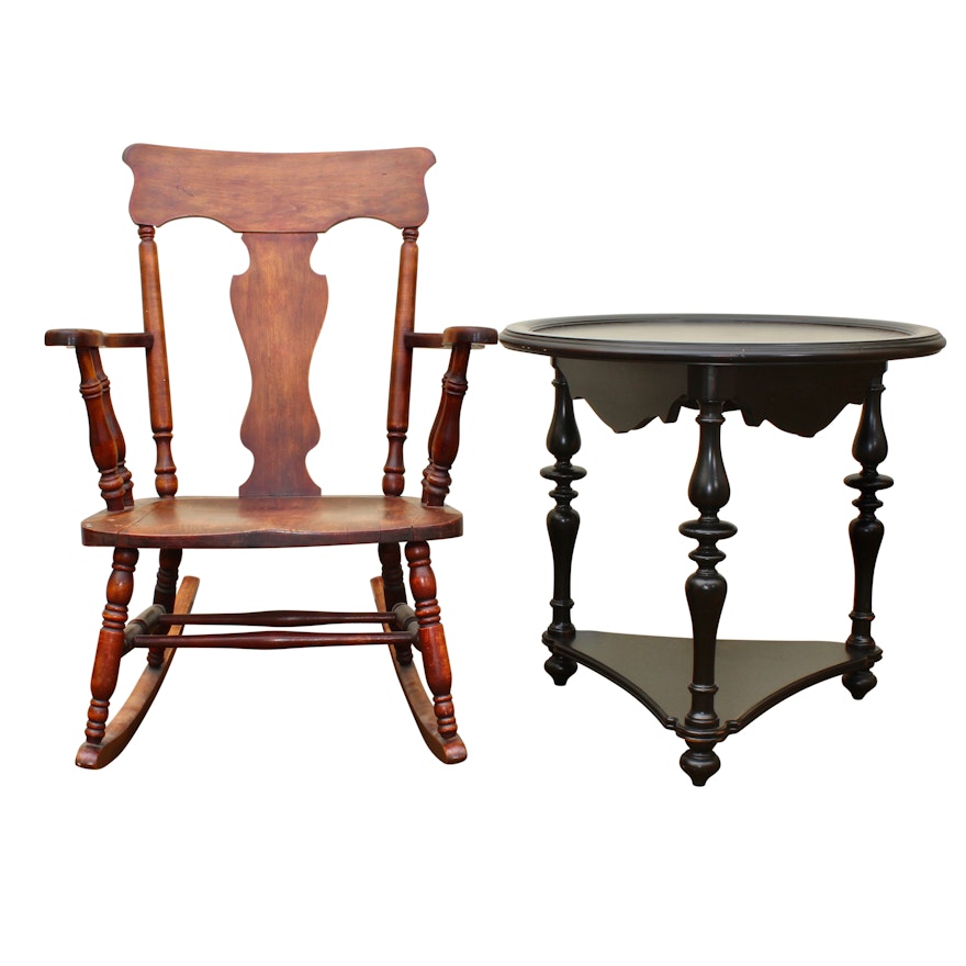 Vintage Wooden Rocking Chair and Accent Table