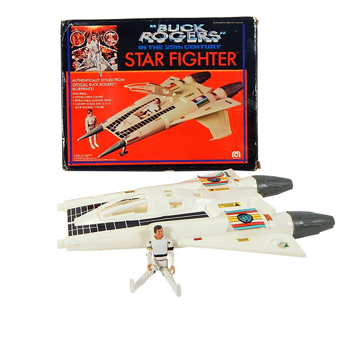 1979 Buck Rogers Star Fighter with Figurine and Original Box by Mega Corp.
