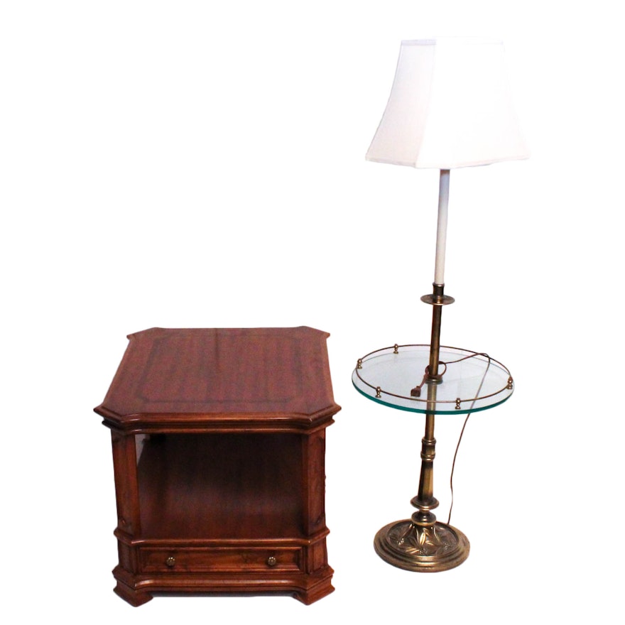 Weiman Hardwood Side Table with Brass and Glass Lamp Table