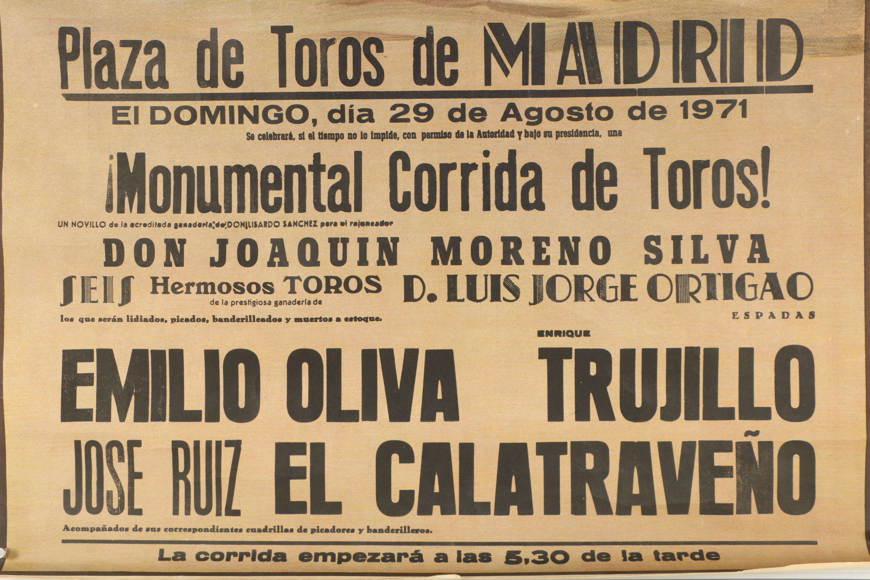 1971 Plaza de Toros de Madrid Bullfighting Poster after José Cros Estrems