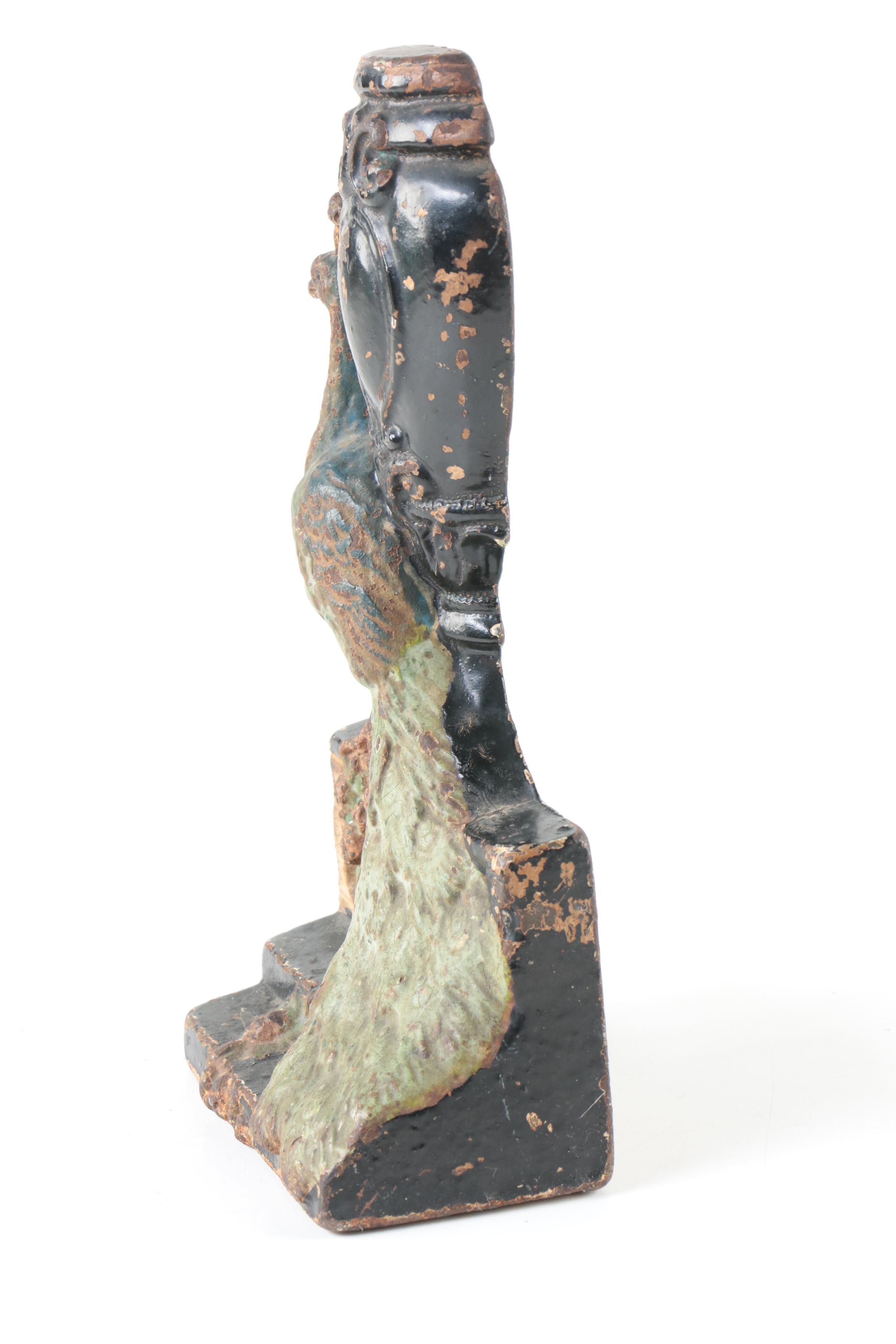 Hubley Art Nouveau "Peacock and Urn" Cast Iron Doorstop, Circa 1910