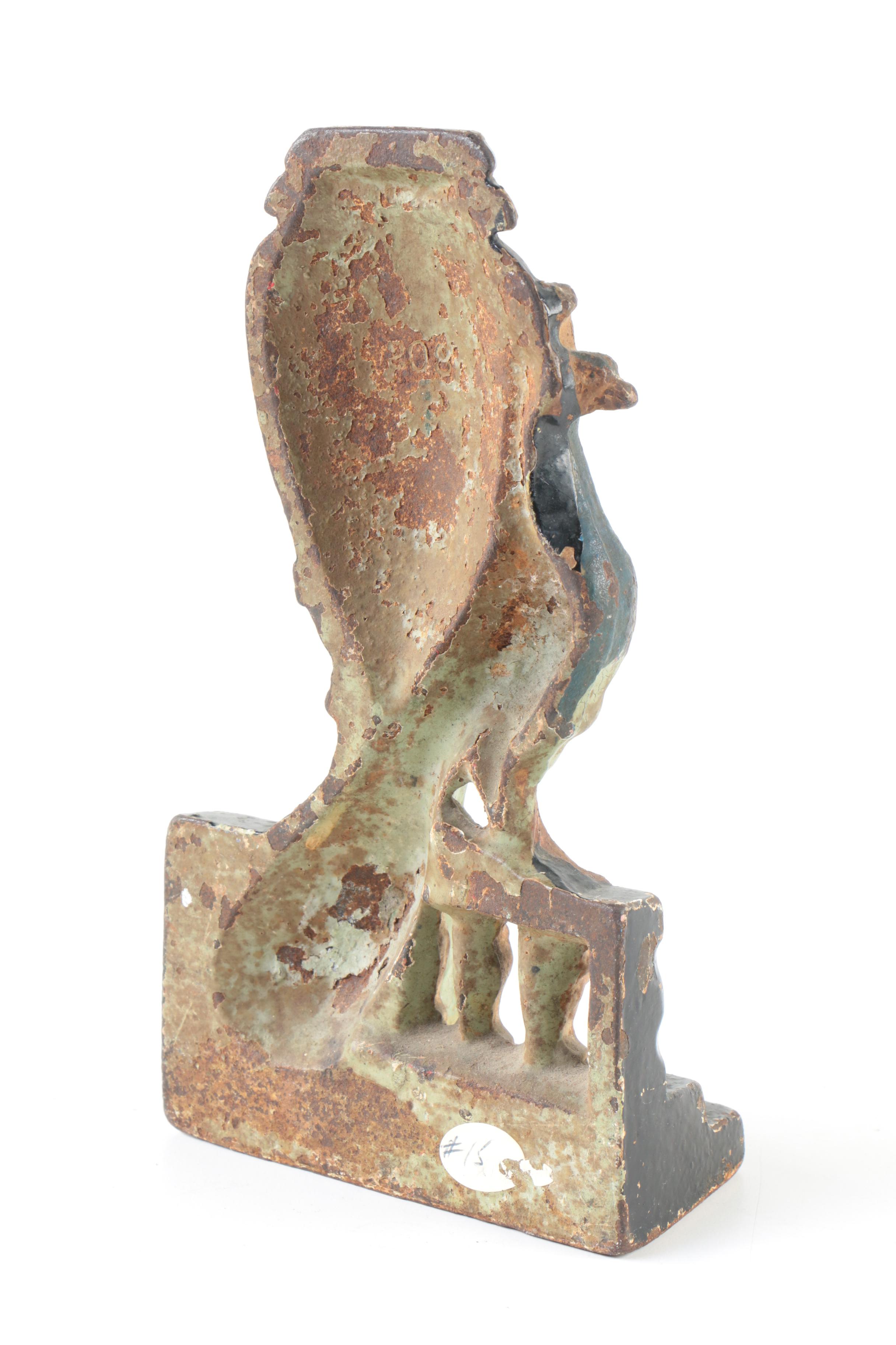 Hubley Art Nouveau "Peacock and Urn" Cast Iron Doorstop, Circa 1910