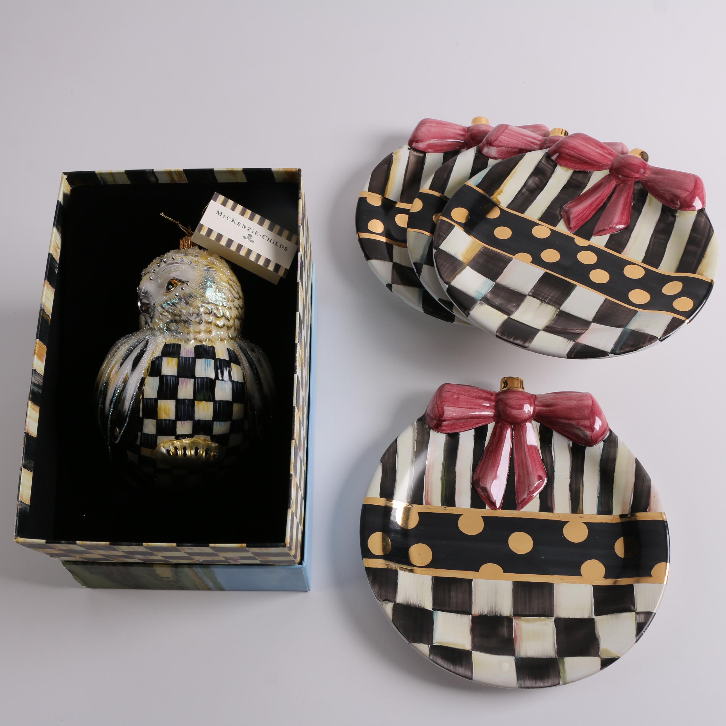 MacKenzie-Childs "Courtly Check" Plates and Owl Ornament