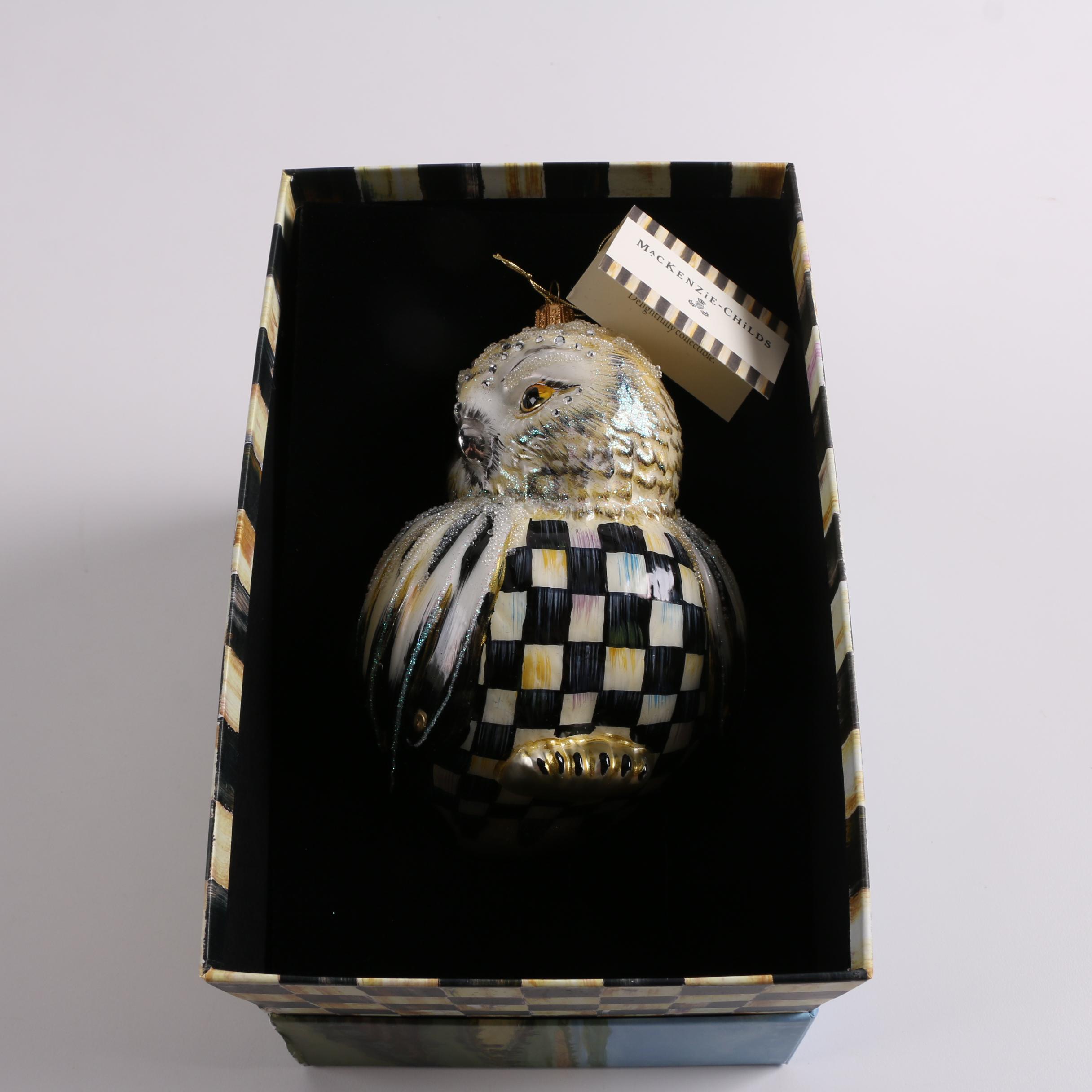 MacKenzie-Childs "Courtly Check" Plates and Owl Ornament