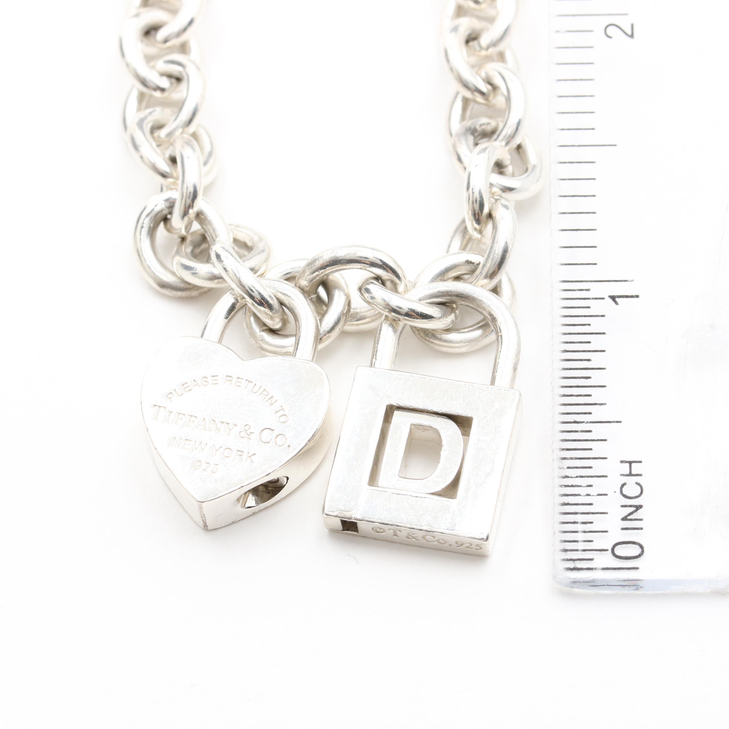 Tiffany & Co. Sterling Silver "Return to Tiffany" and "D" Lock Charm Bracelet