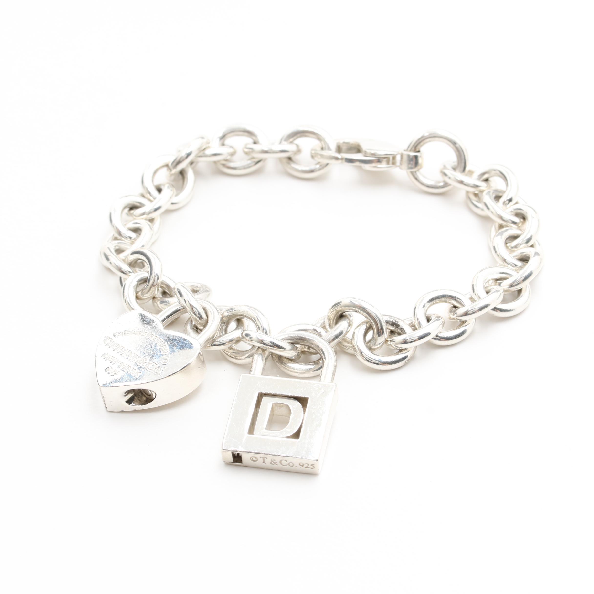 Tiffany & Co. Sterling Silver "Return to Tiffany" and "D" Lock Charm Bracelet