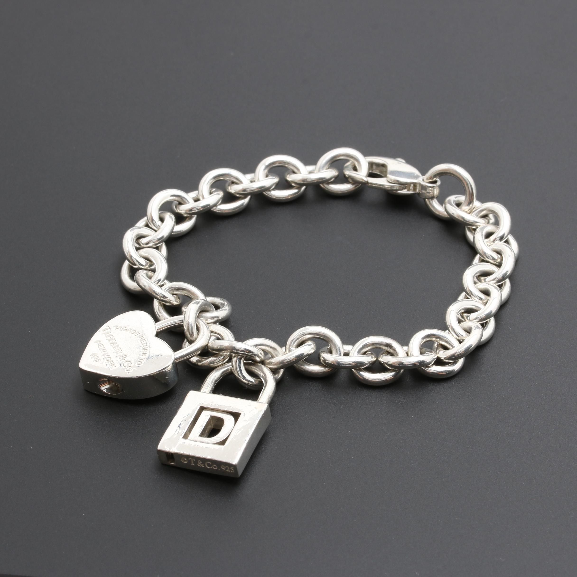 Tiffany & Co. Sterling Silver "Return to Tiffany" and "D" Lock Charm Bracelet
