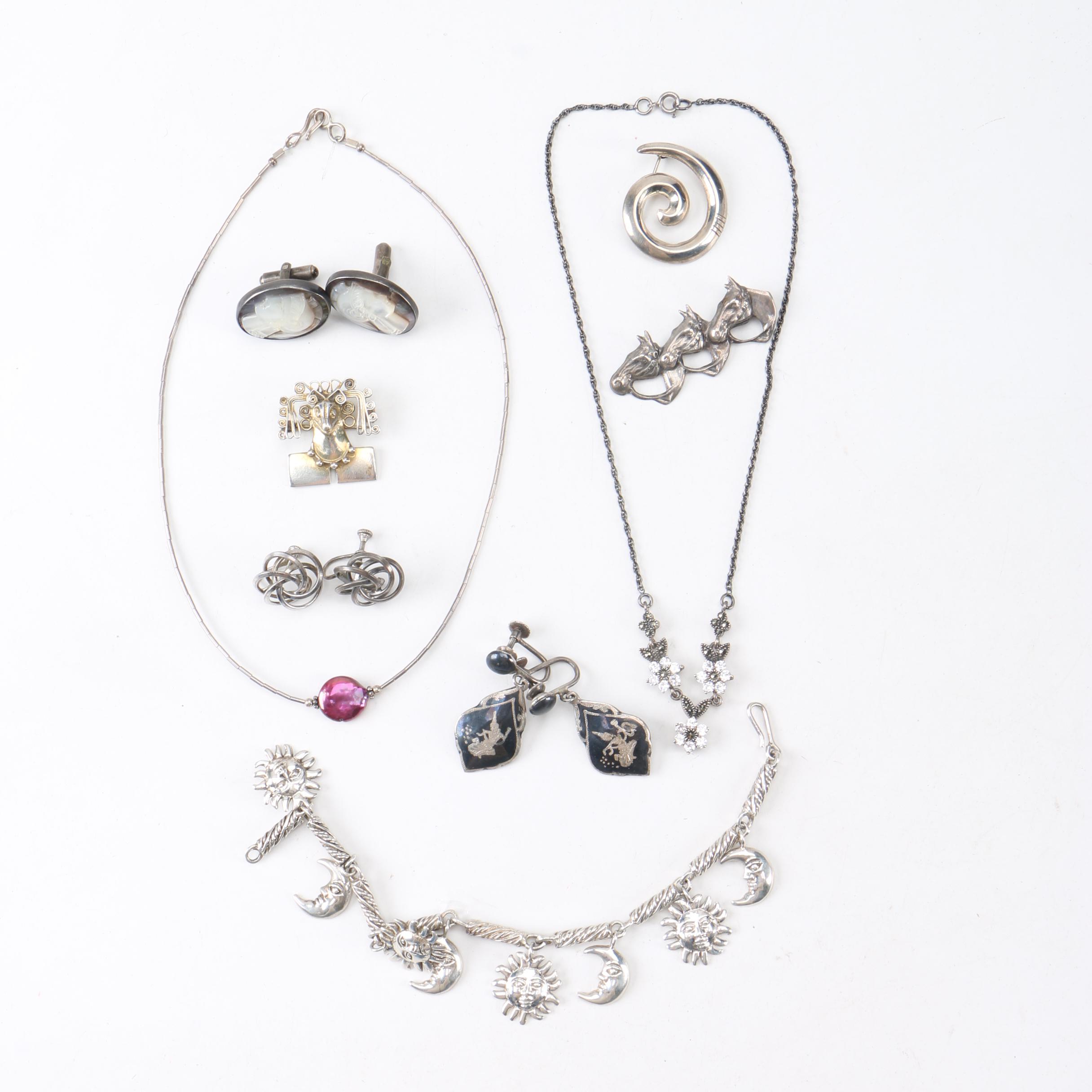 800 and Sterling Silver Jewelry Assortment Including Cultured Pearl