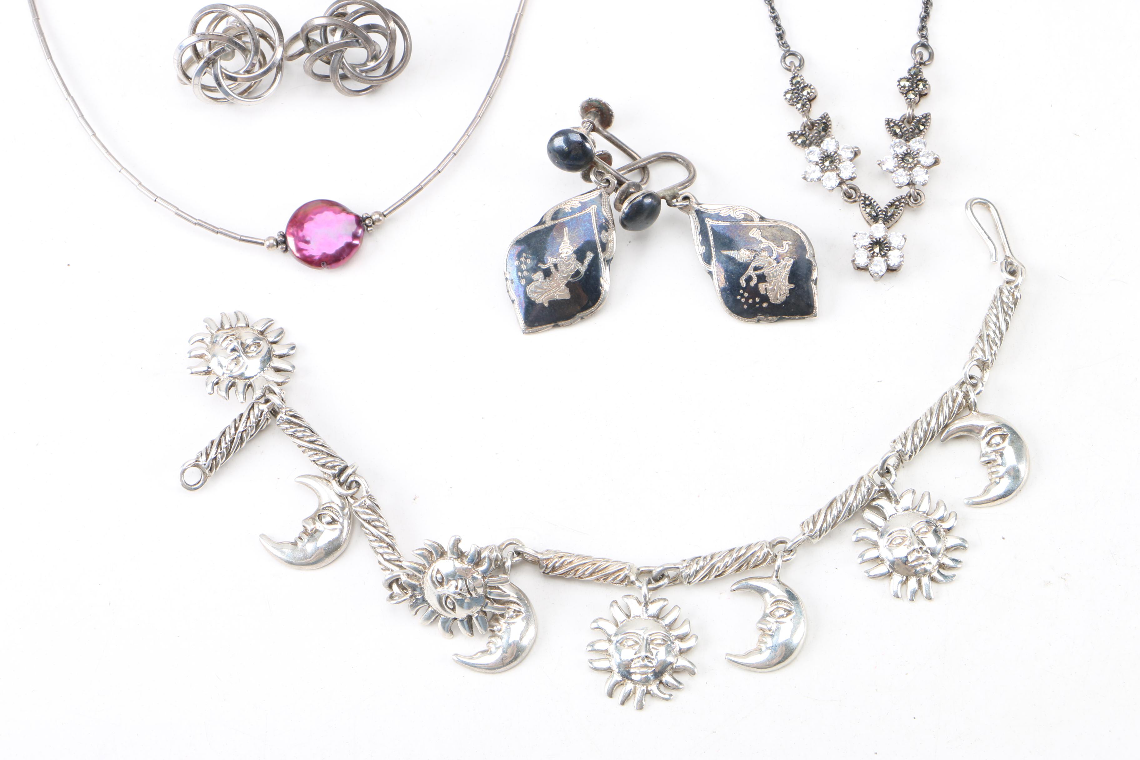 800 and Sterling Silver Jewelry Assortment Including Cultured Pearl