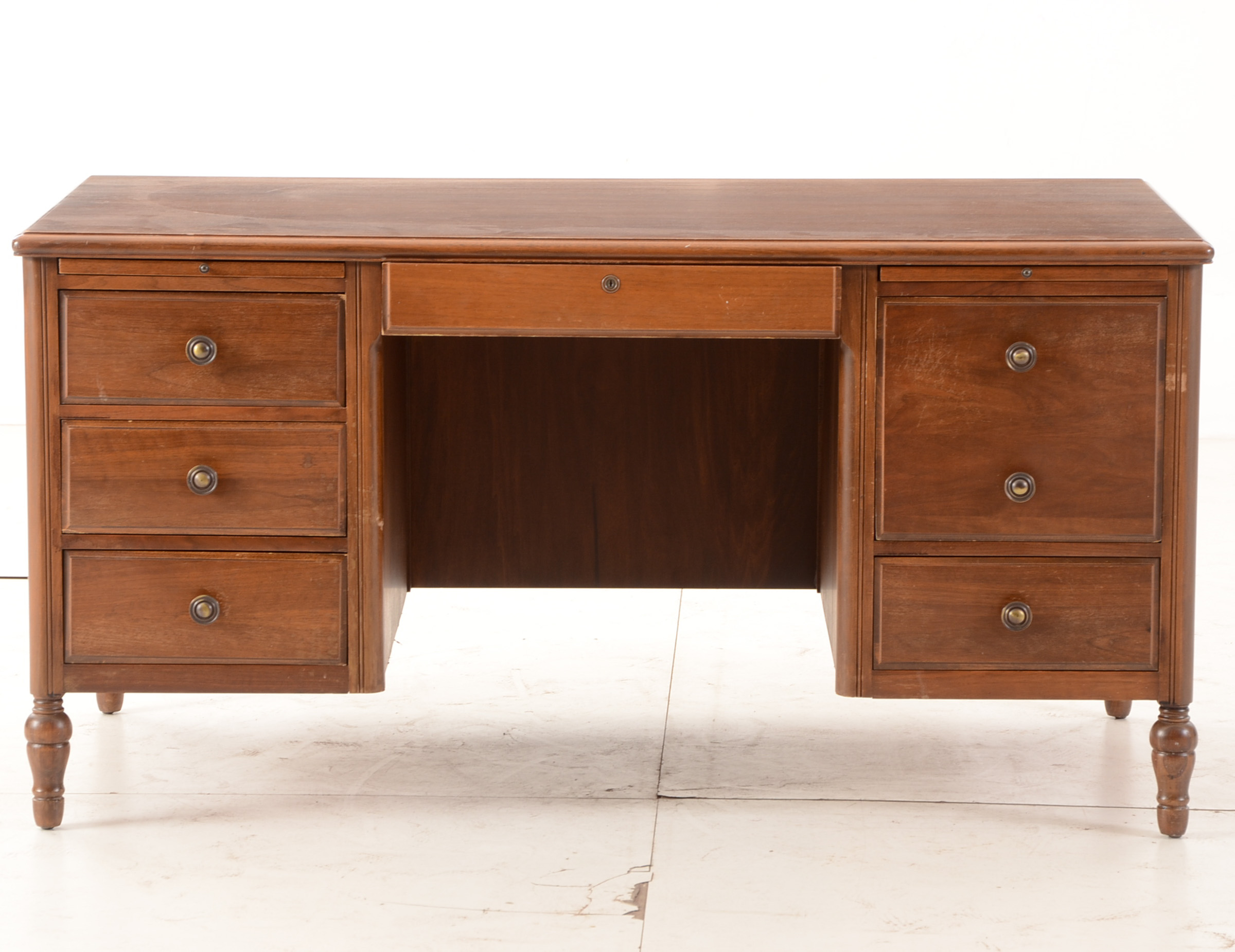 Walnut Kneehole Desk by Shelbyville Desk Company