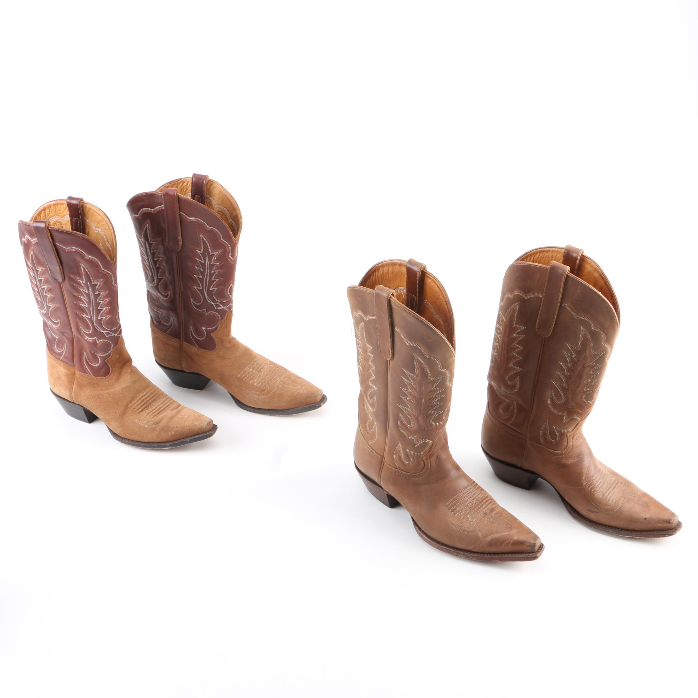 Men's Brown Leather and Suede Cowboy Boots