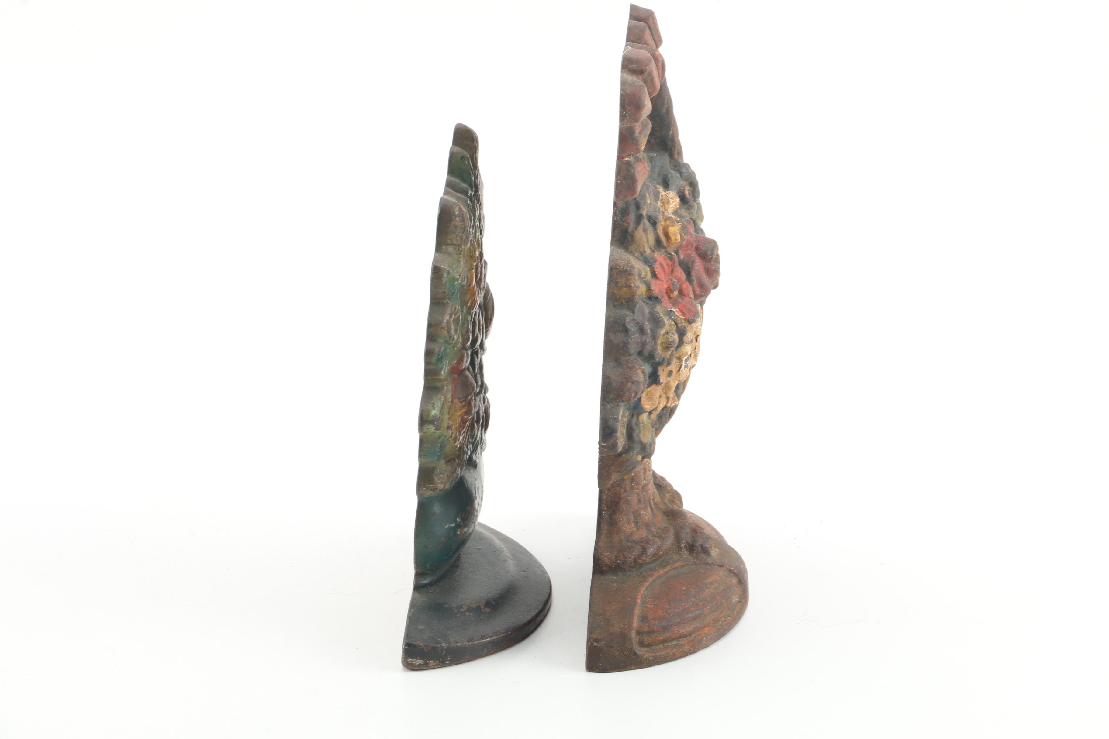 Vintage Floral Cast Iron Doorstops Featuring Hubley "Narcissus"