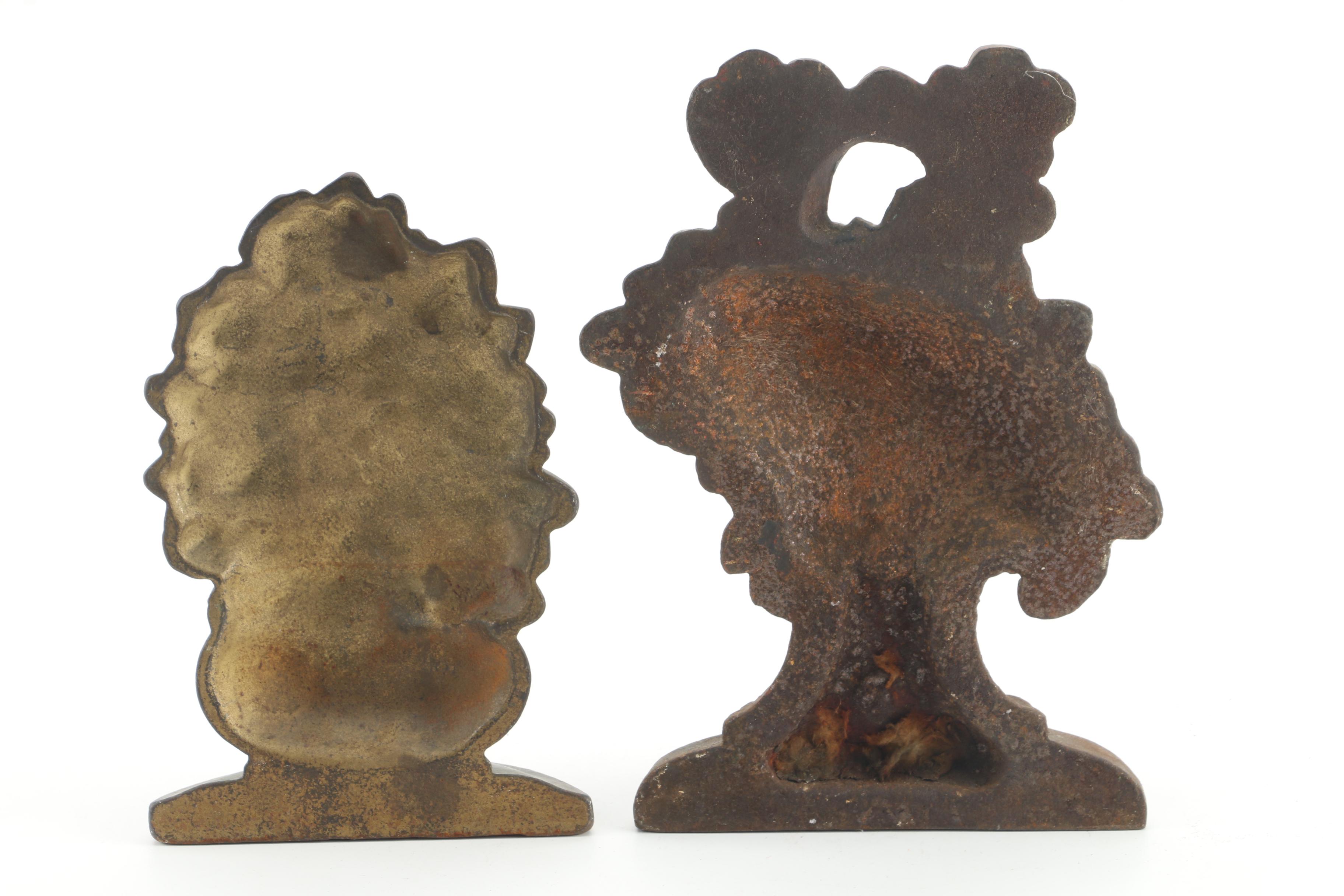 Vintage Floral Cast Iron Doorstops Featuring Hubley "Narcissus"