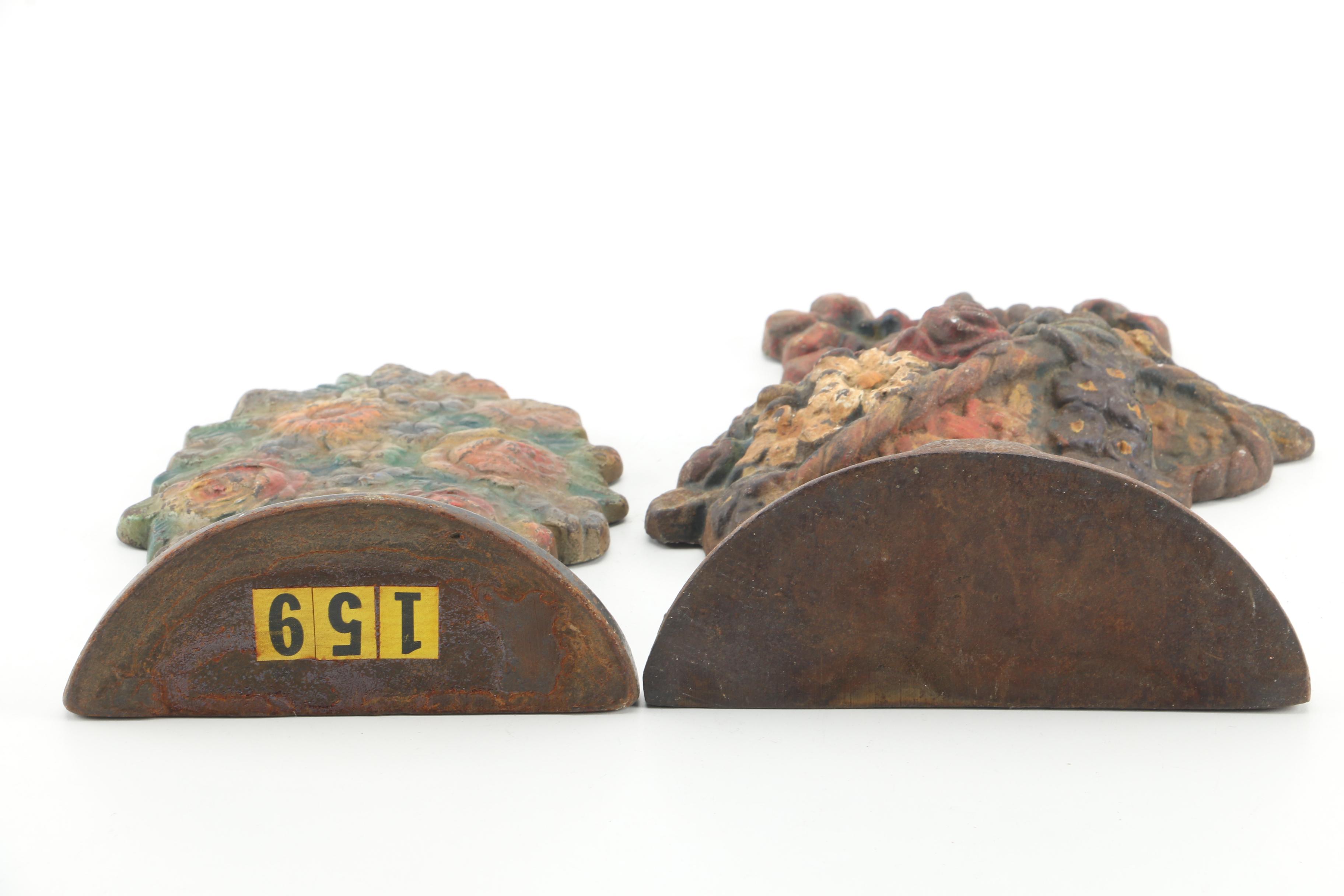 Vintage Floral Cast Iron Doorstops Featuring Hubley "Narcissus"