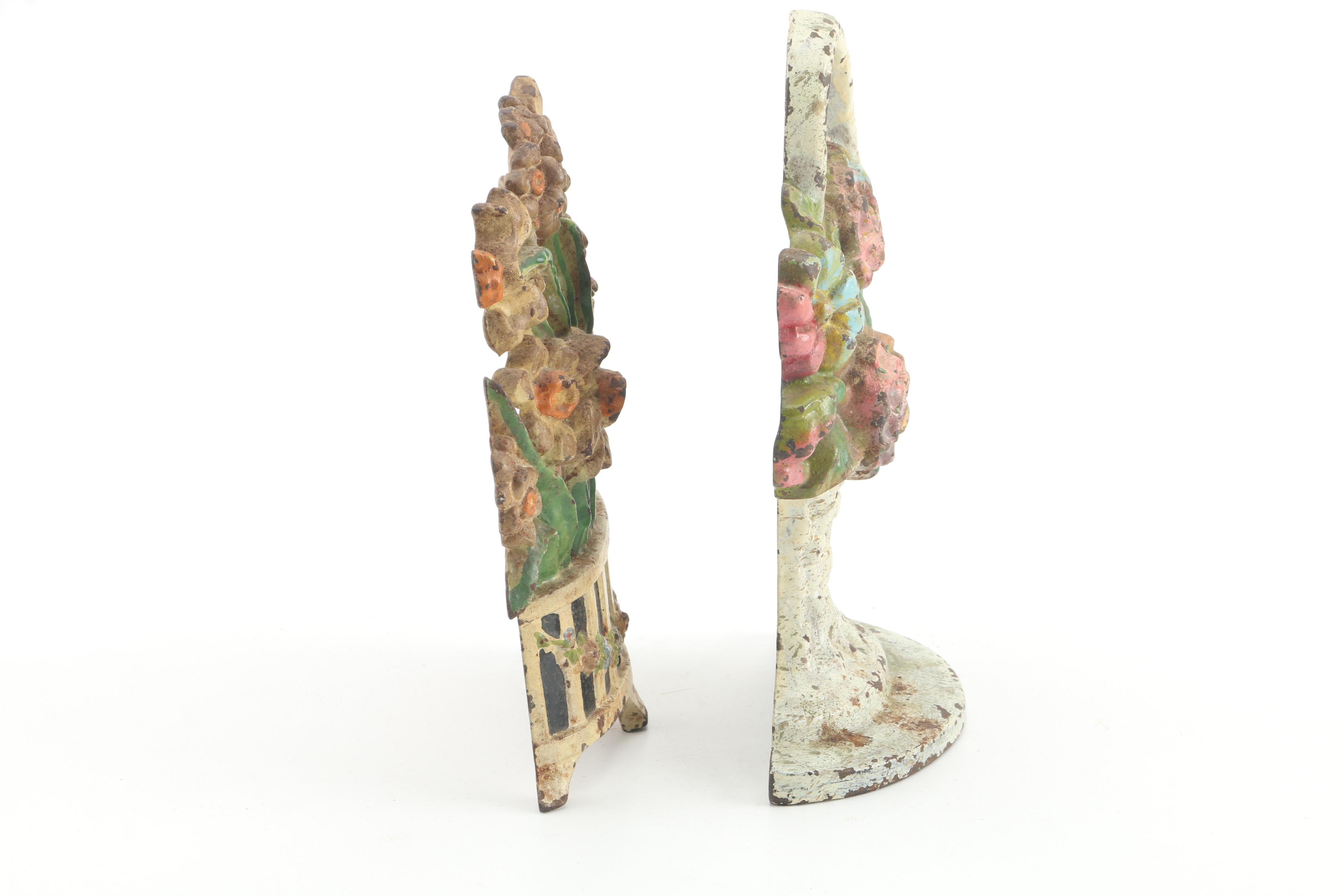 Vintage Floral Cast Iron Doorstops Featuring Hubley "Narcissus"