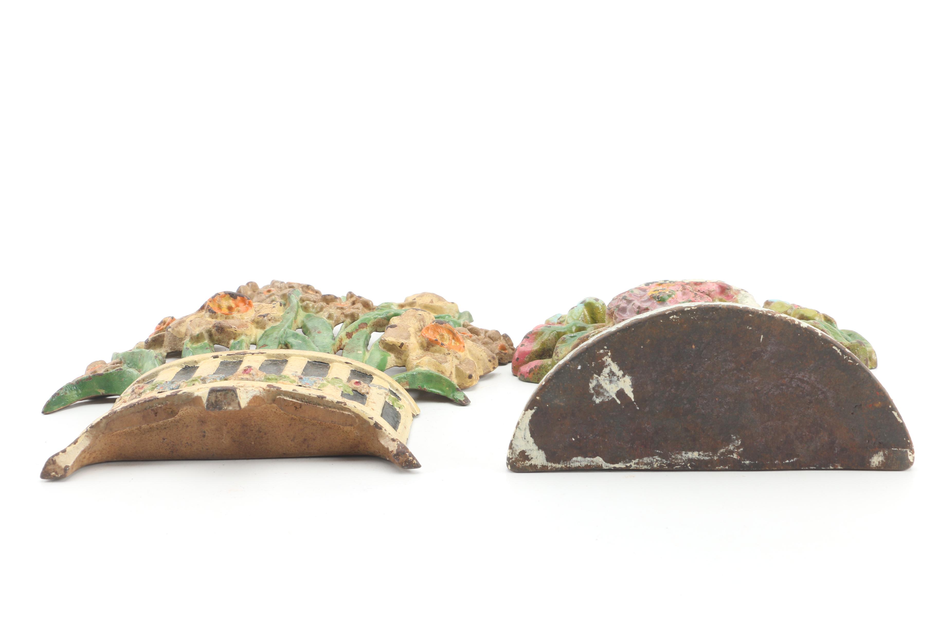 Vintage Floral Cast Iron Doorstops Featuring Hubley "Narcissus"