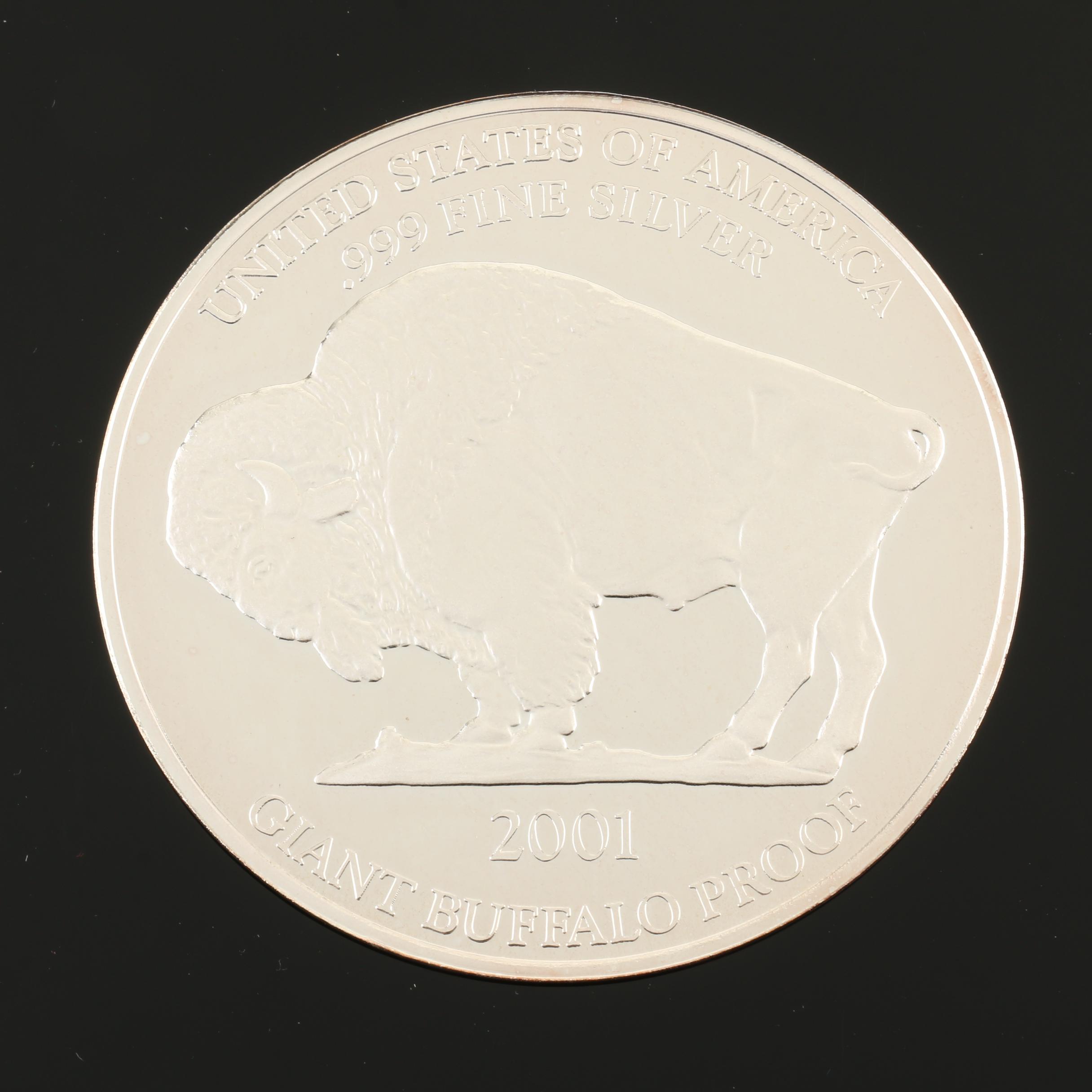 2001 Giant Buffalo Proof Replica 1 Ounce .999 Silver