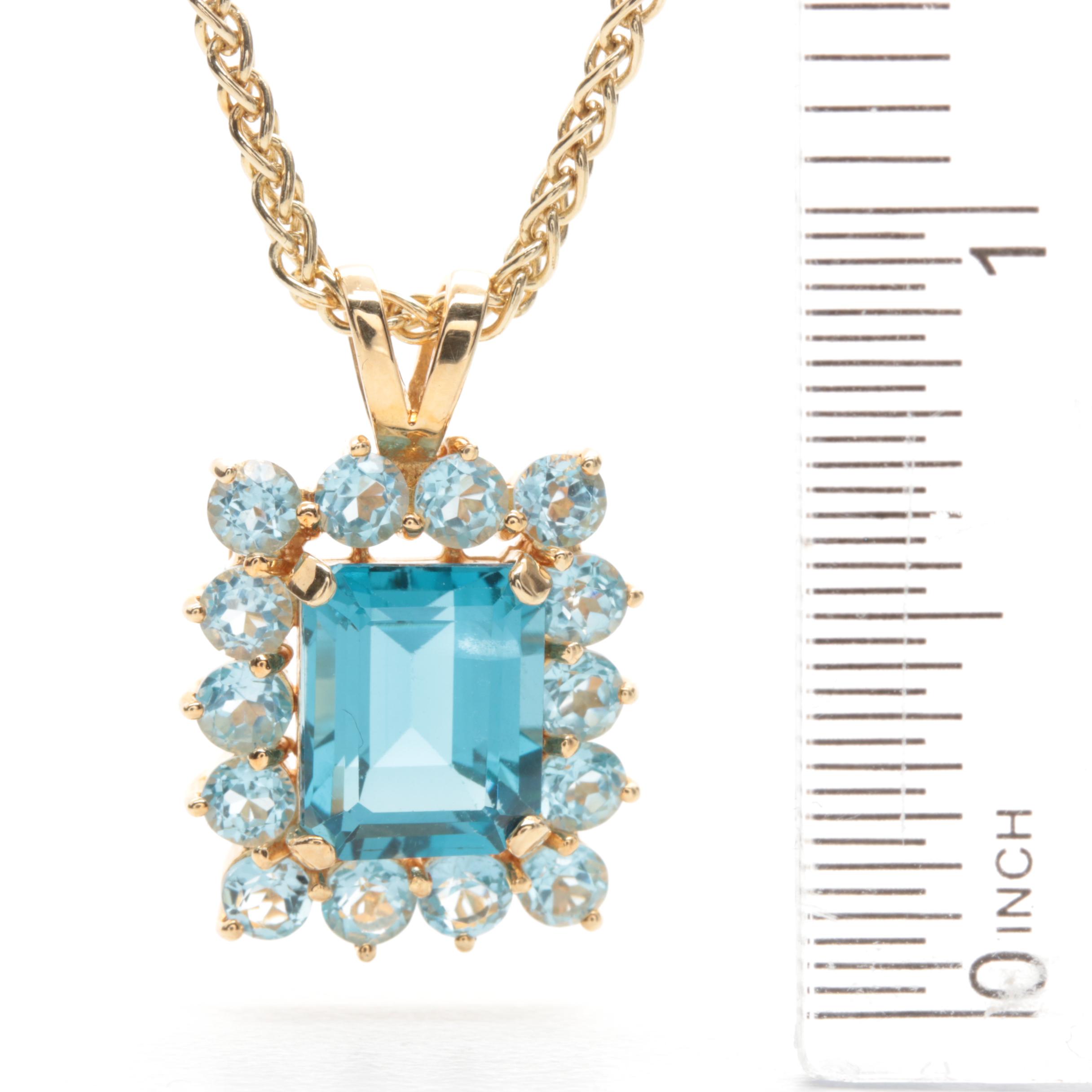 14K Yellow Gold Blue Topaz Pendant Necklace