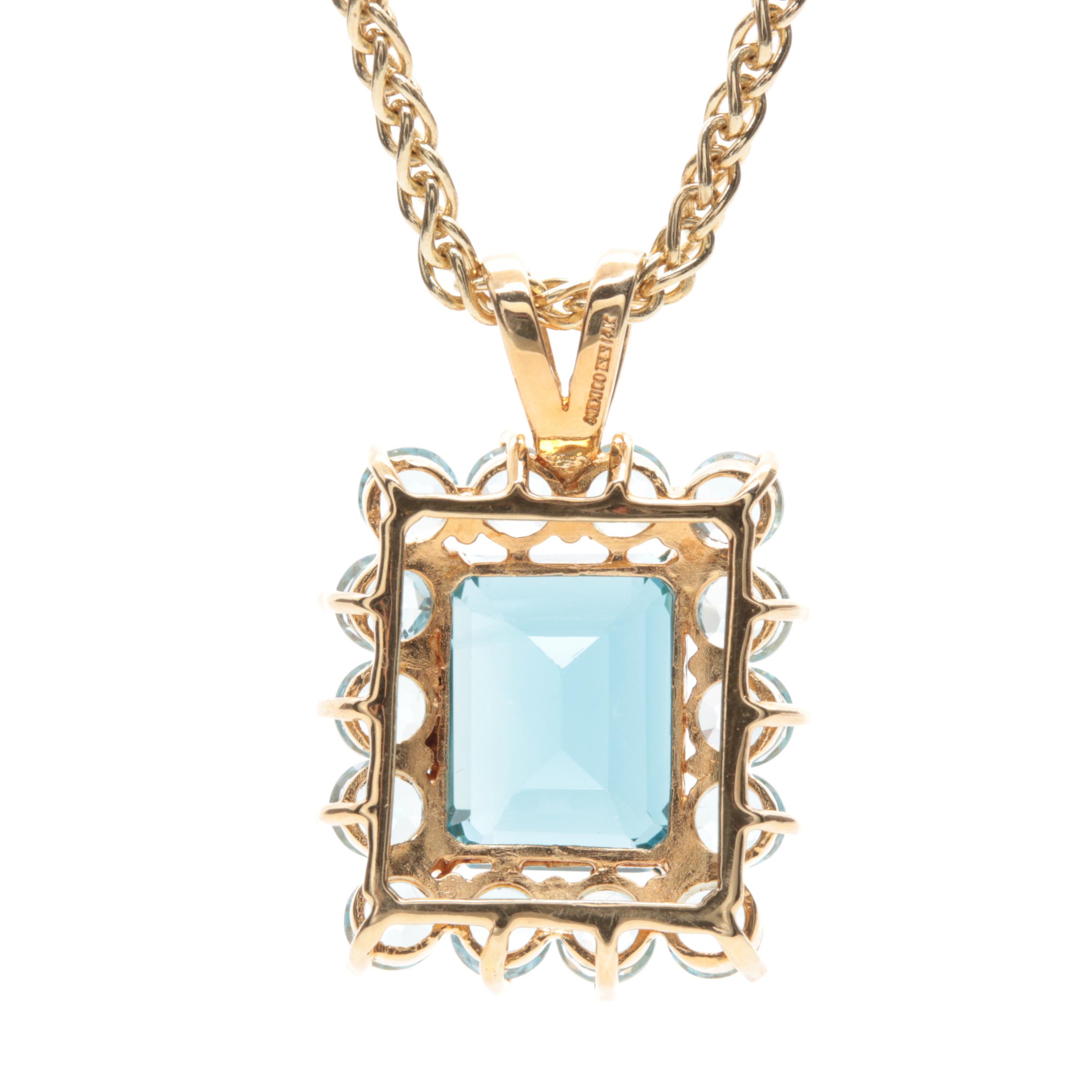 14K Yellow Gold Blue Topaz Pendant Necklace