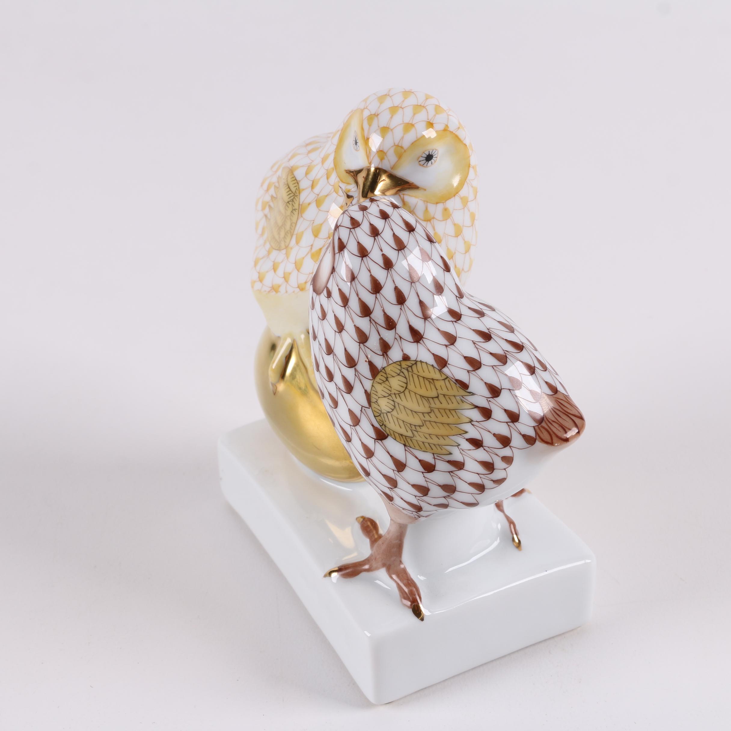 Herend Hungary Hand-Painted "Pair of Chicks on Golden Egg" Figurine