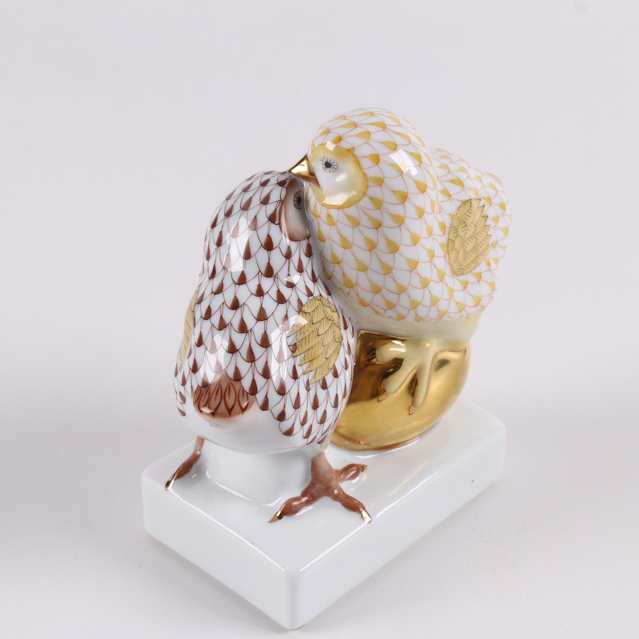 Herend Hungary Hand-Painted "Pair of Chicks on Golden Egg" Figurine