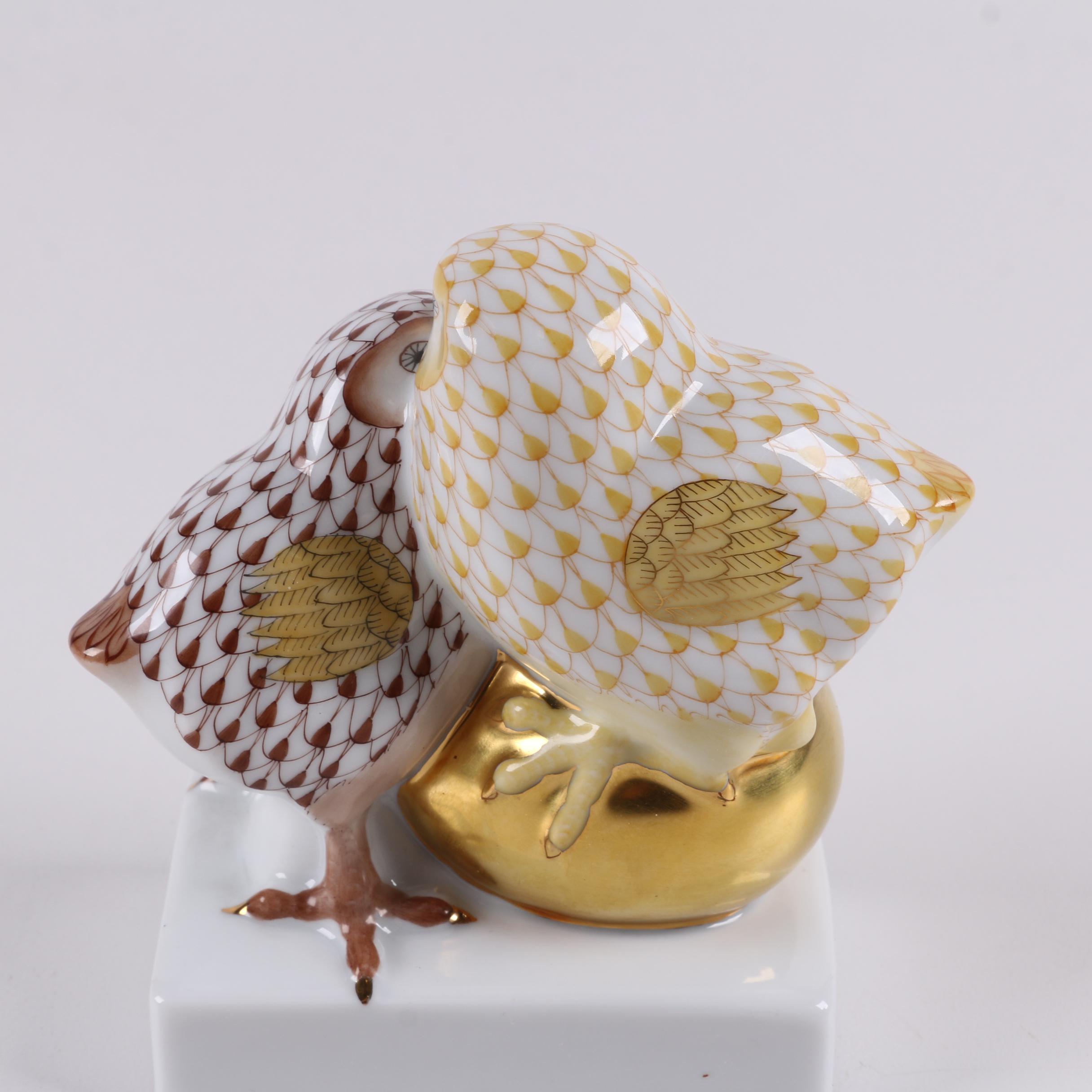Herend Hungary Hand-Painted "Pair of Chicks on Golden Egg" Figurine