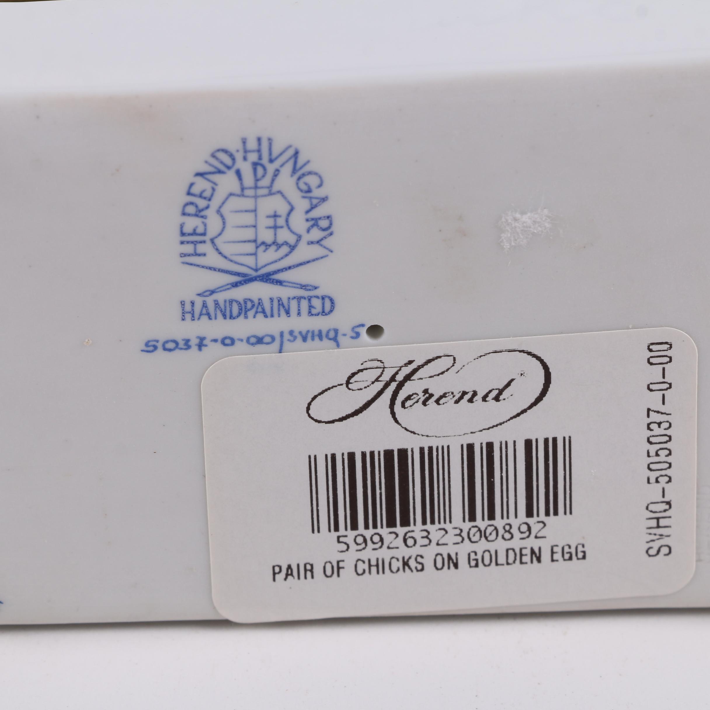 Herend Hungary Hand-Painted "Pair of Chicks on Golden Egg" Figurine