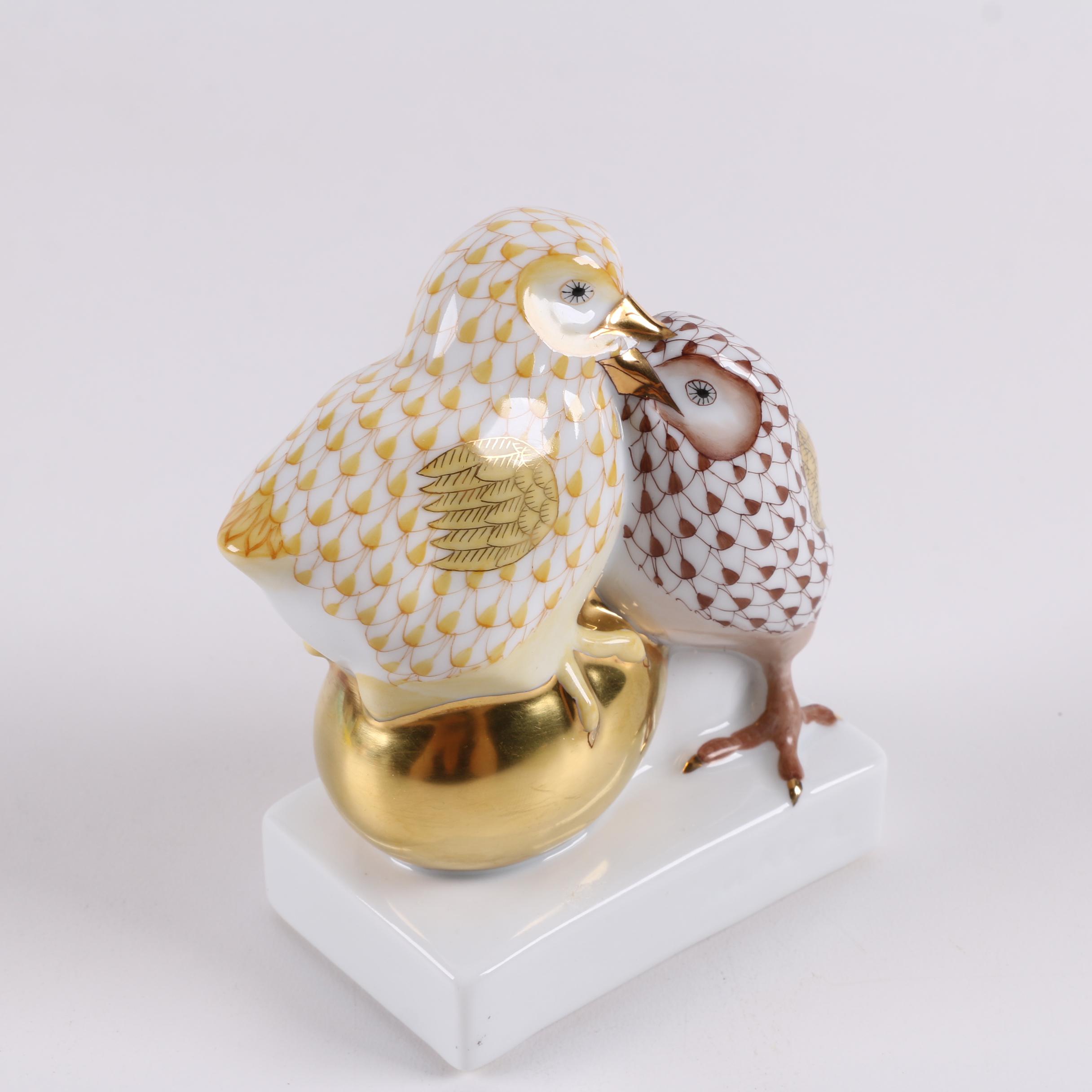 Herend Hungary Hand-Painted "Pair of Chicks on Golden Egg" Figurine