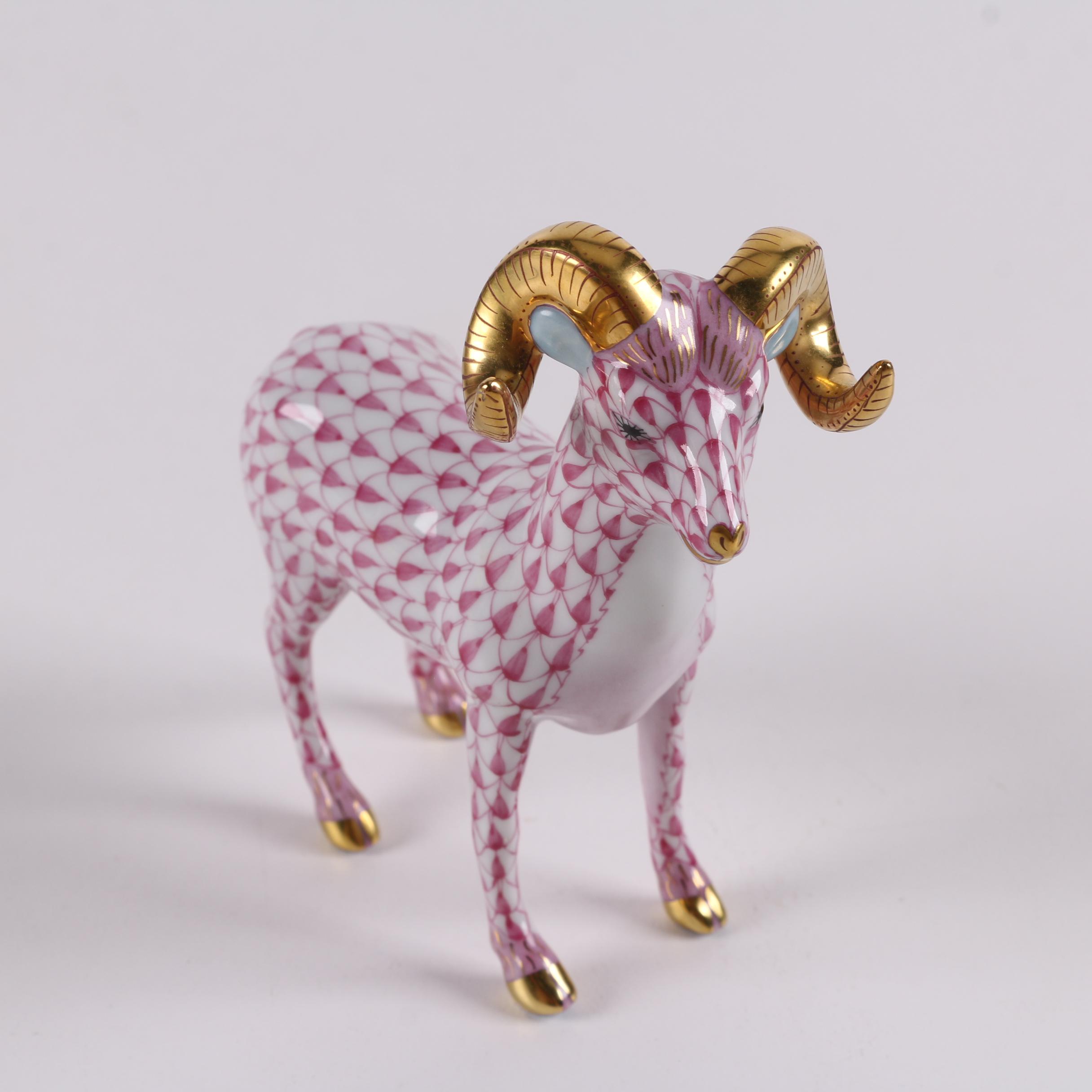 Herend Hungary Hand-Painted Porcelain "Standing Ram" Figurine