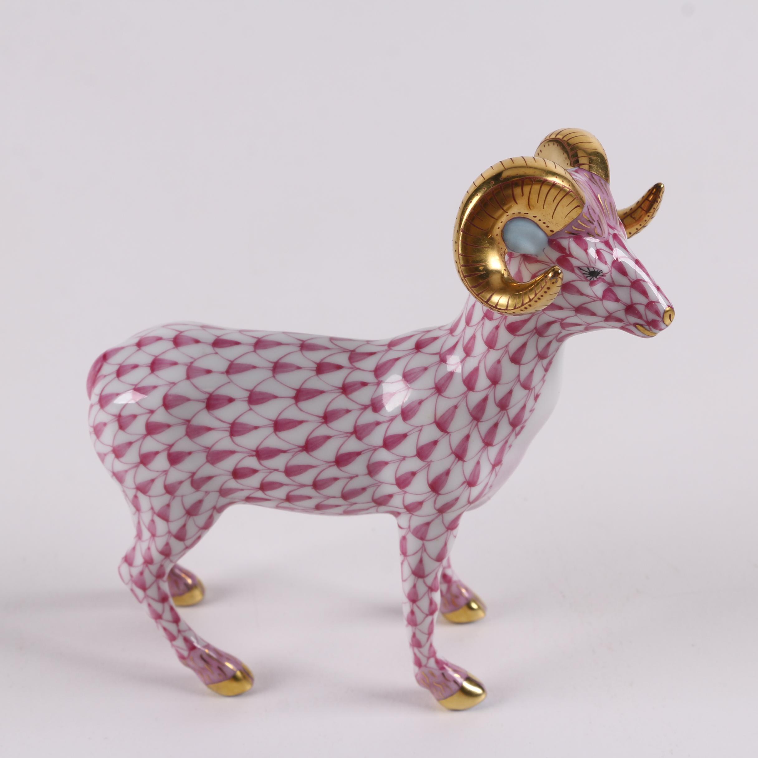 Herend Hungary Hand-Painted Porcelain "Standing Ram" Figurine