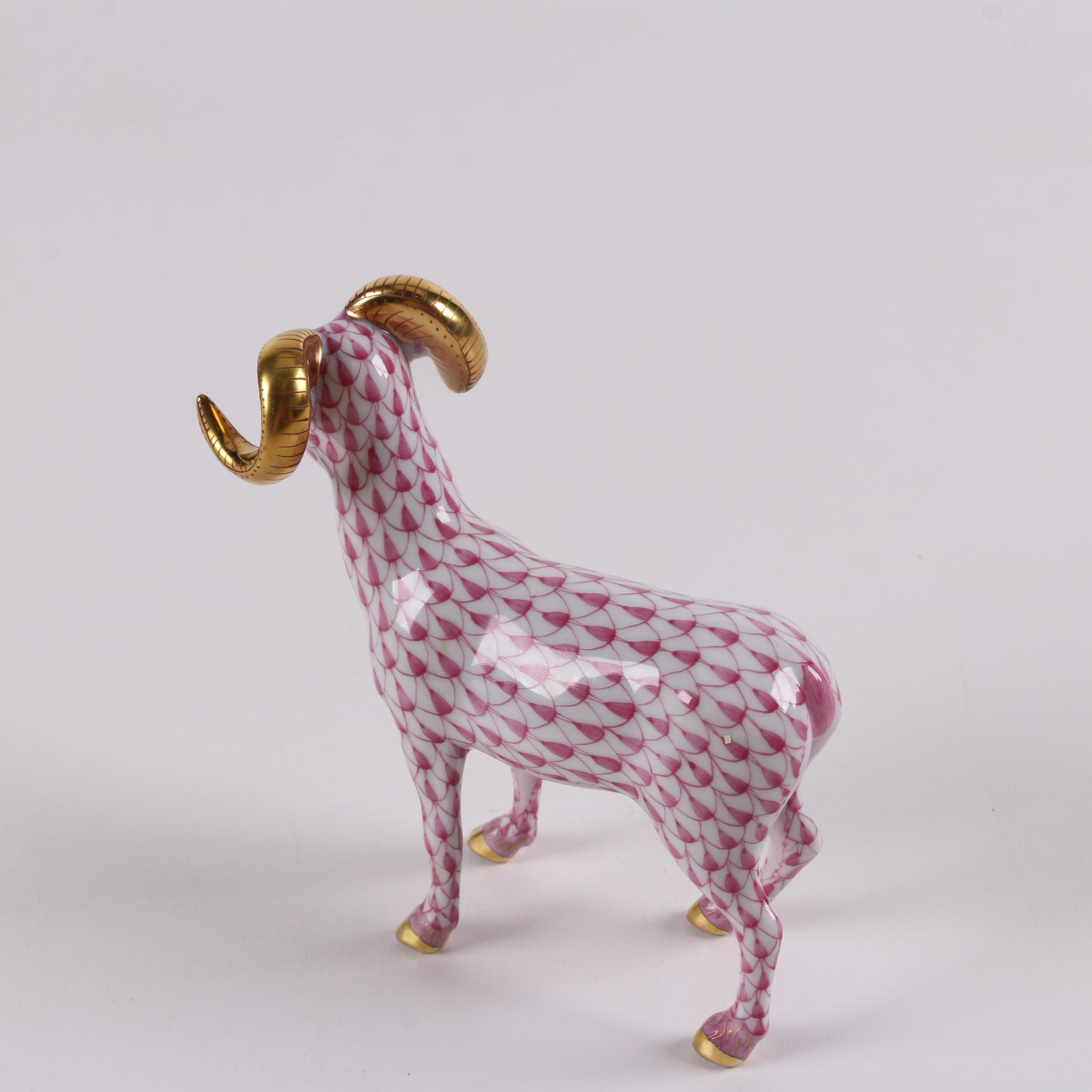 Herend Hungary Hand-Painted Porcelain "Standing Ram" Figurine