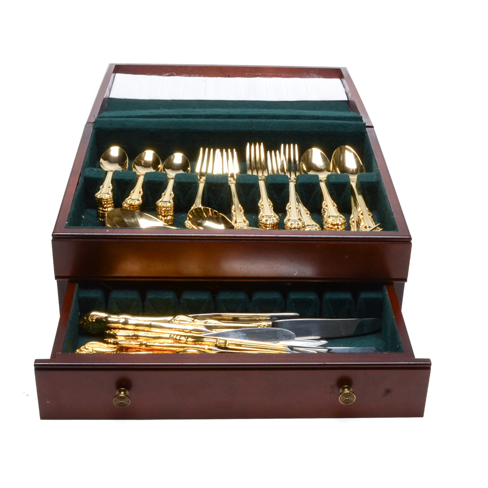 Towle "King Arthur Gold" Gold Plate Stainless Flatware Set with Other Cutlery