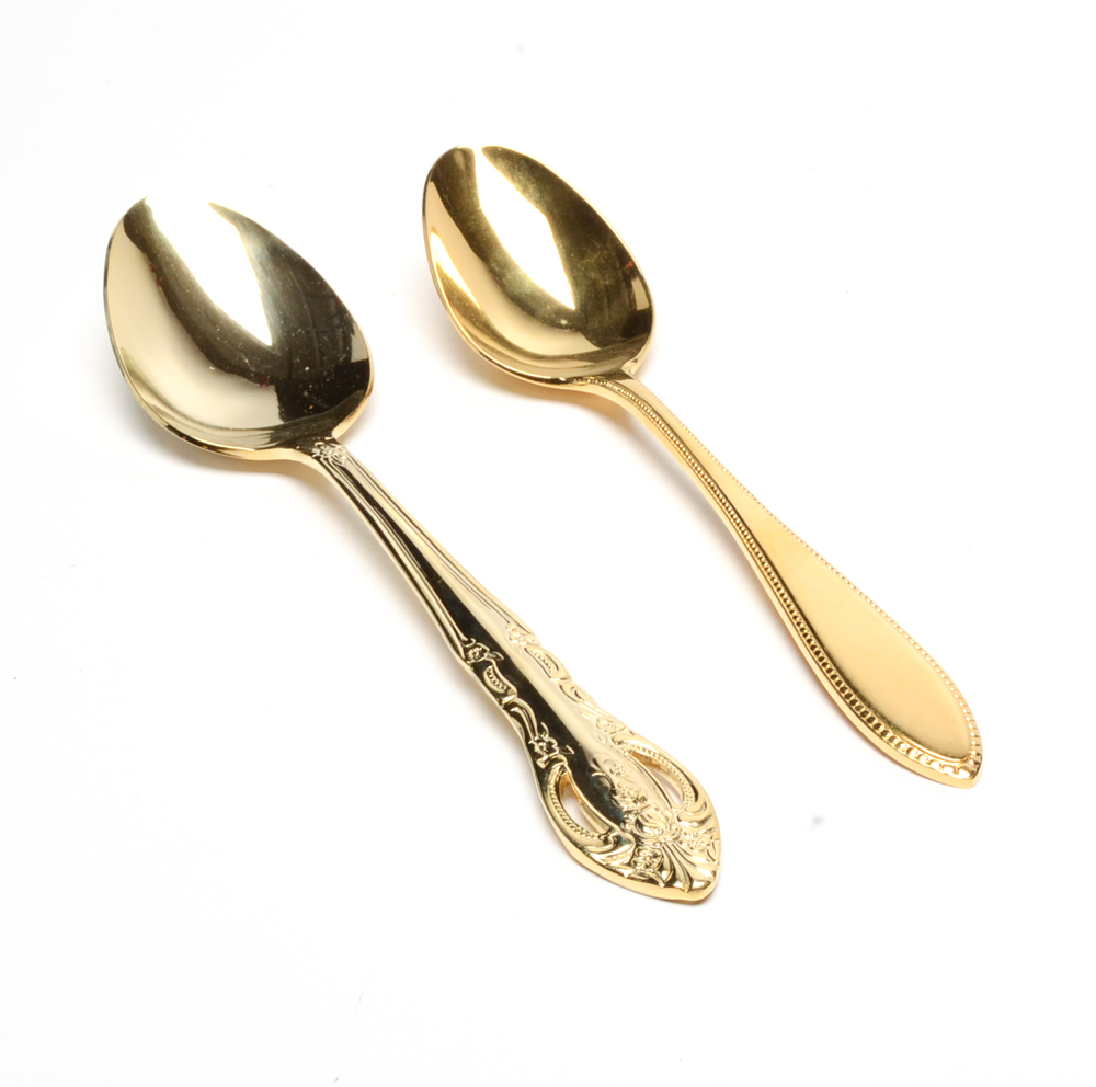 Towle "King Arthur Gold" Gold Plate Stainless Flatware Set with Other Cutlery