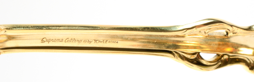 Towle "King Arthur Gold" Gold Plate Stainless Flatware Set with Other Cutlery