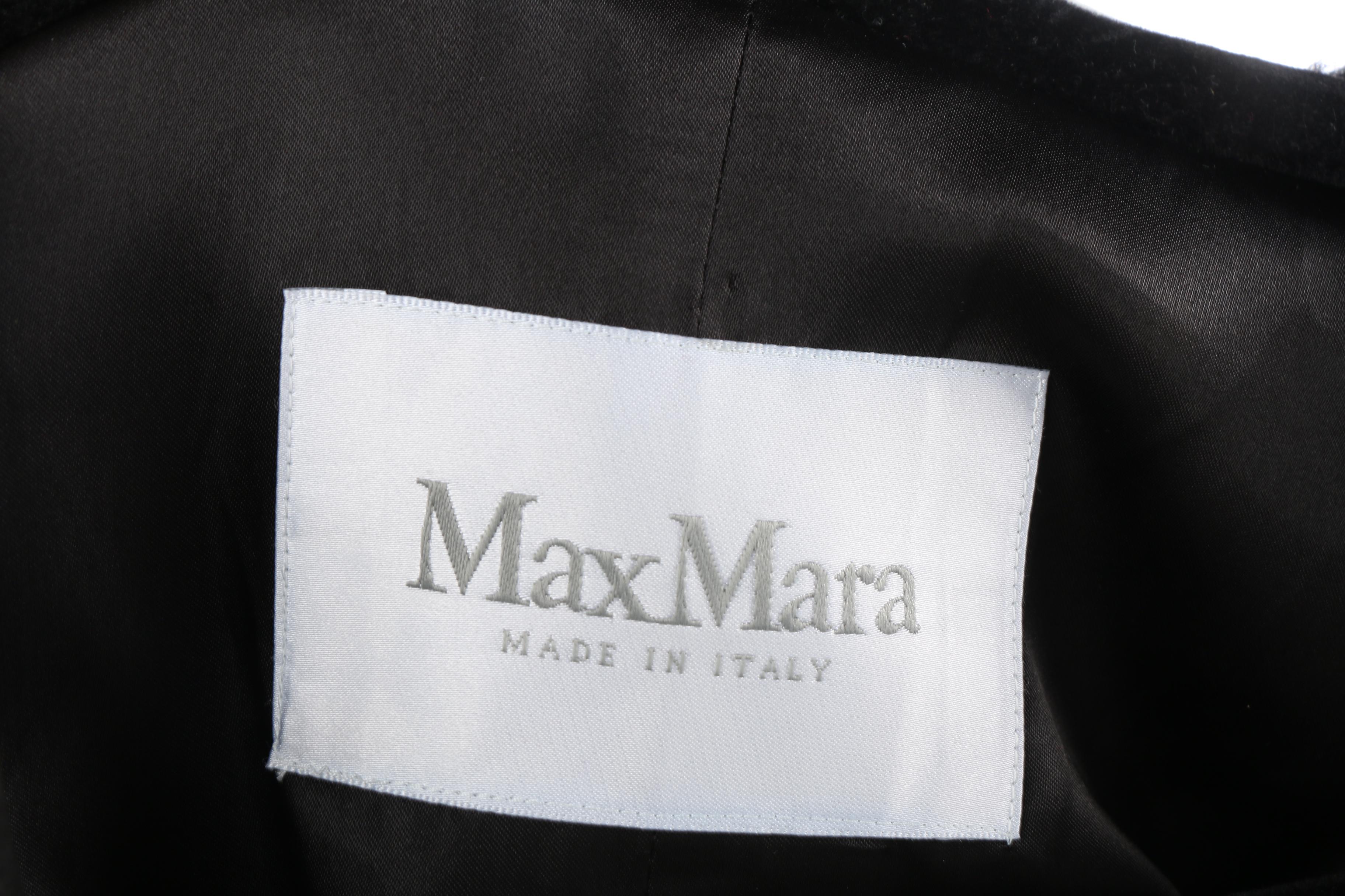 Women's Max Mara Hooded Black Wool Coat with Alpaca Trim