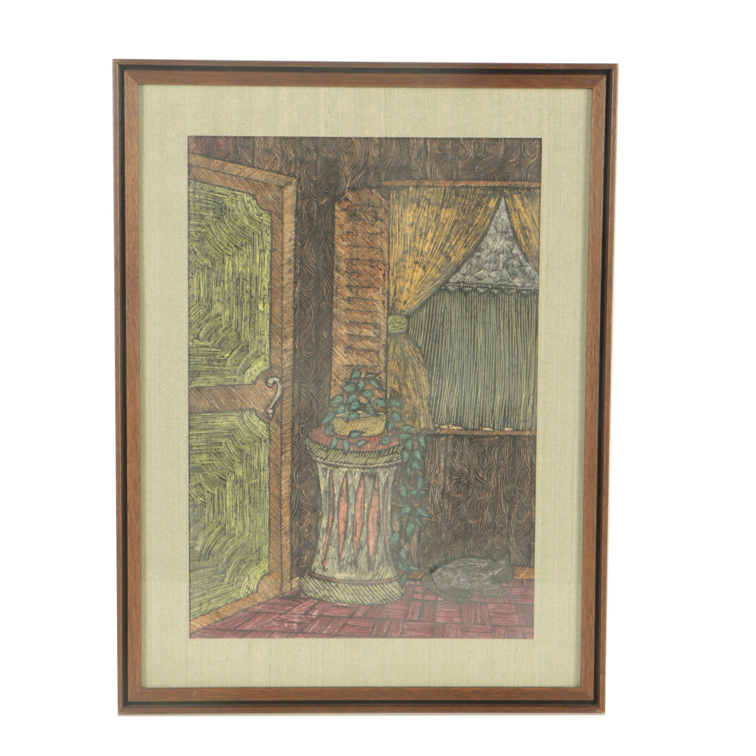 Hand-Painted Scratchboard Drawing